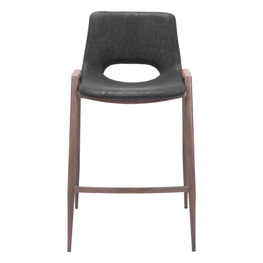 Set of Two 26" Black and Brown Faux Leather and Steel Low Back Counter Height Bar Chairs