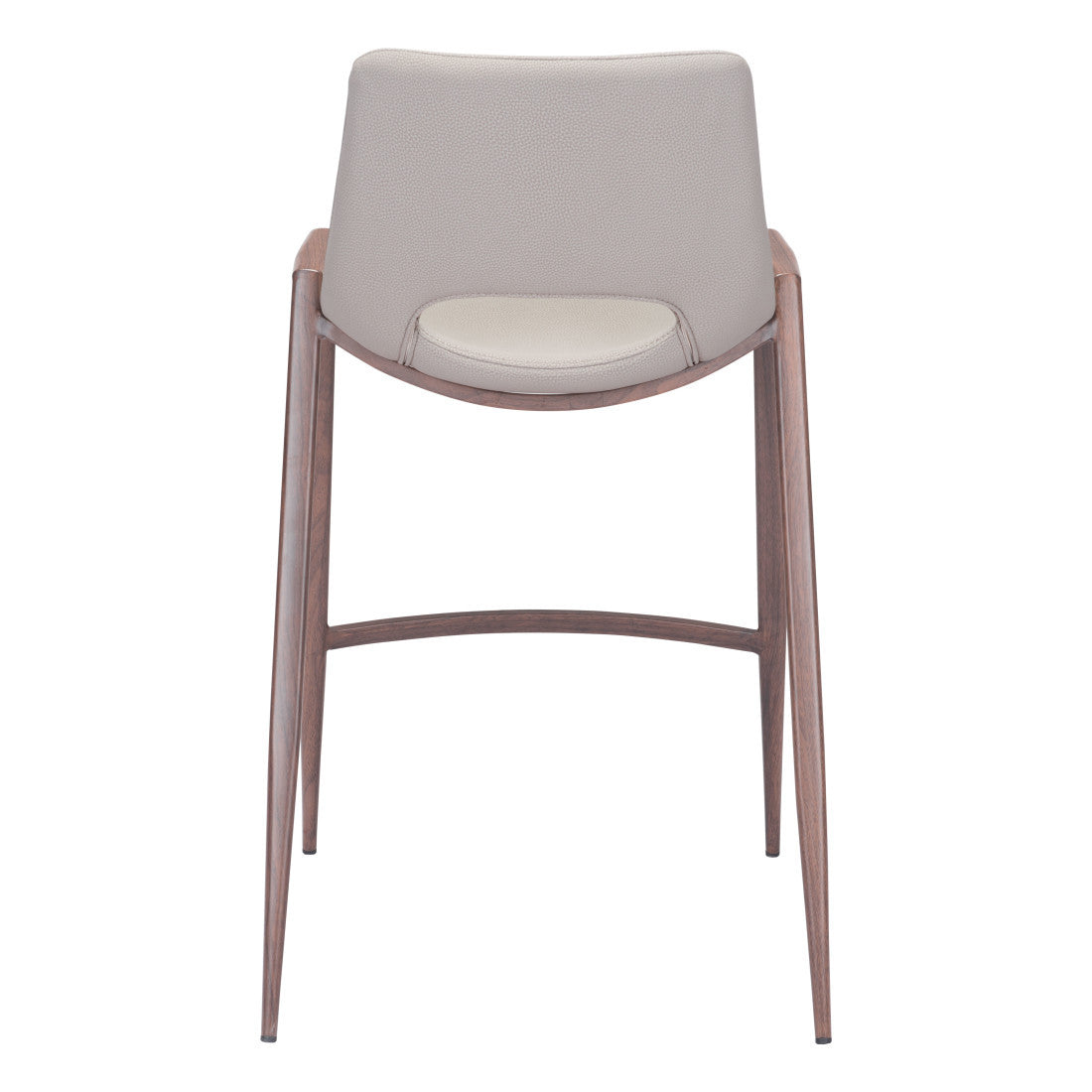 Set of Two 26" Beige and Brown Faux Leather and Steel Low Back Counter Height Bar Chairs