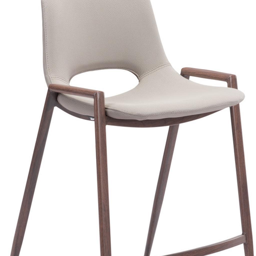 Set of Two 26" Beige and Brown Faux Leather and Steel Low Back Counter Height Bar Chairs