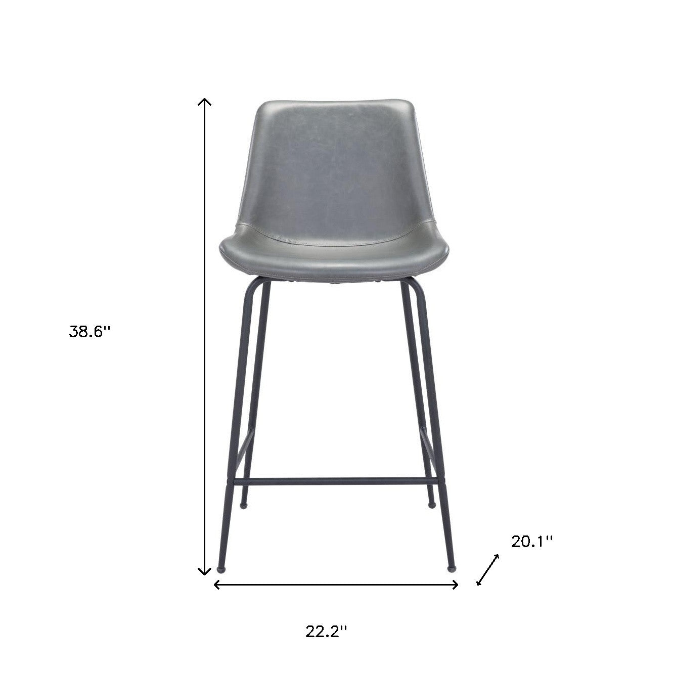 26" Gray And Black Steel Low Back Counter Height Bar Chair