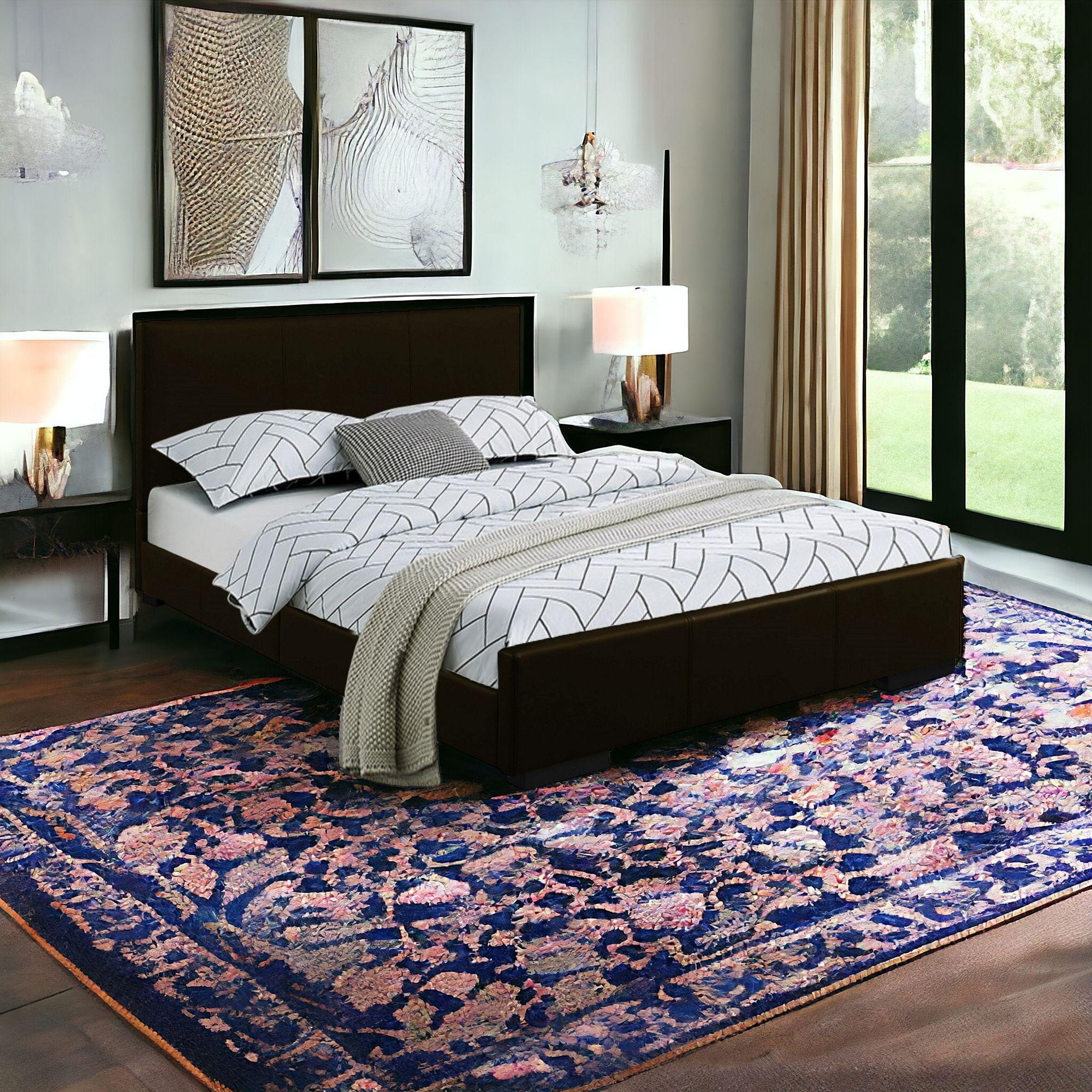 Black Solid and Manufactured Wood Queen Upholstered Faux Leather Bed Frame
