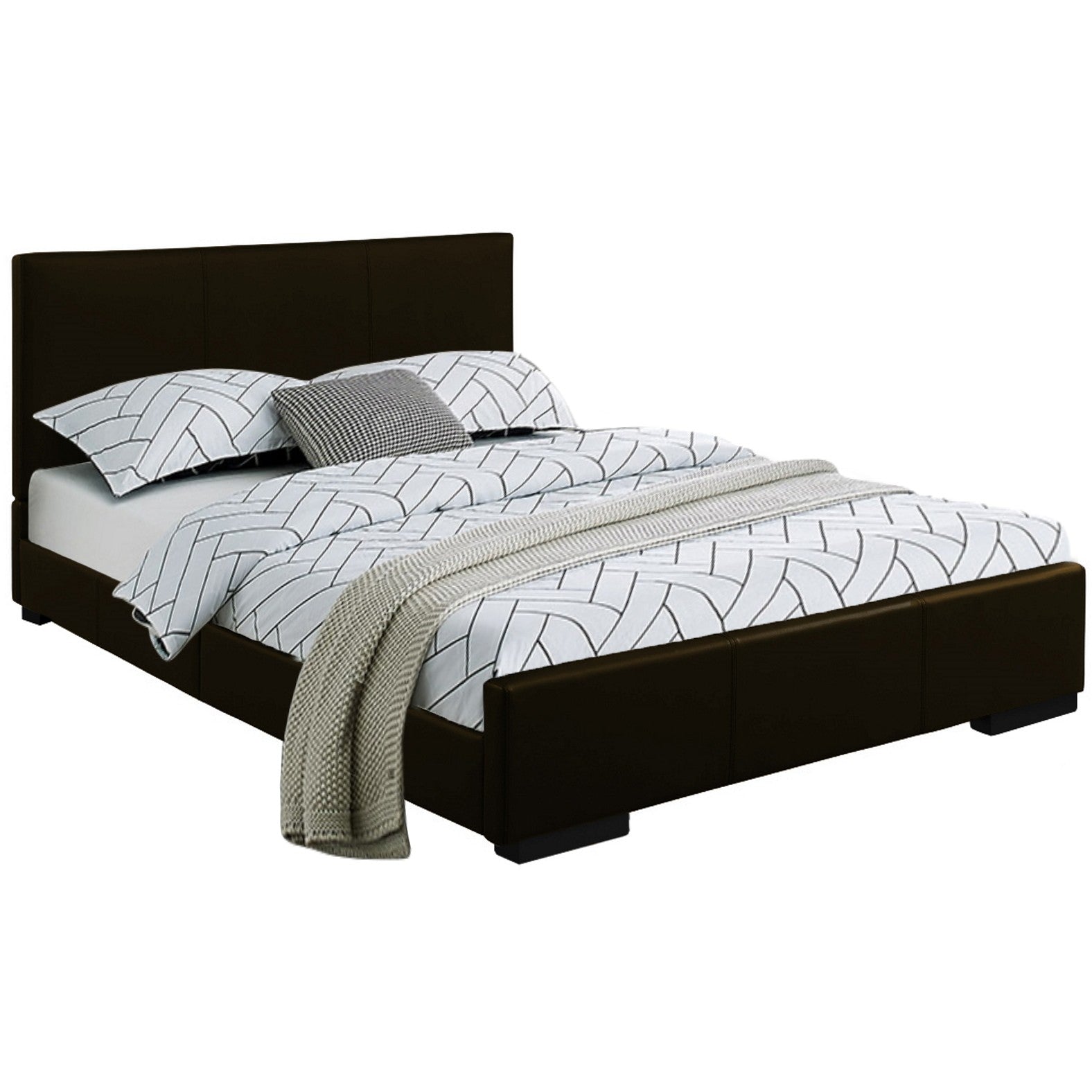 Black Solid and Manufactured Wood Queen Upholstered Faux Leather Bed Frame