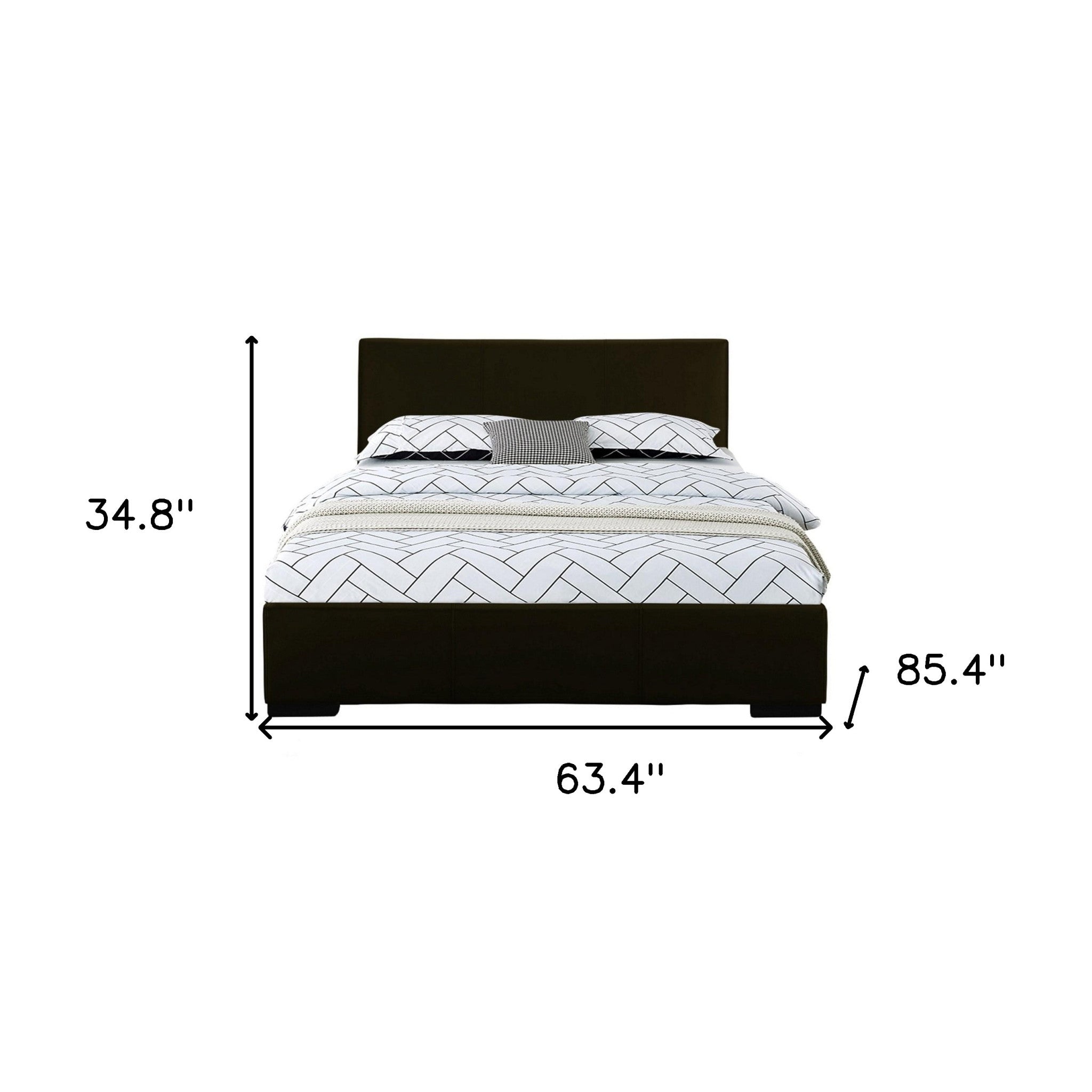 Black Solid and Manufactured Wood Queen Upholstered Faux Leather Bed Frame