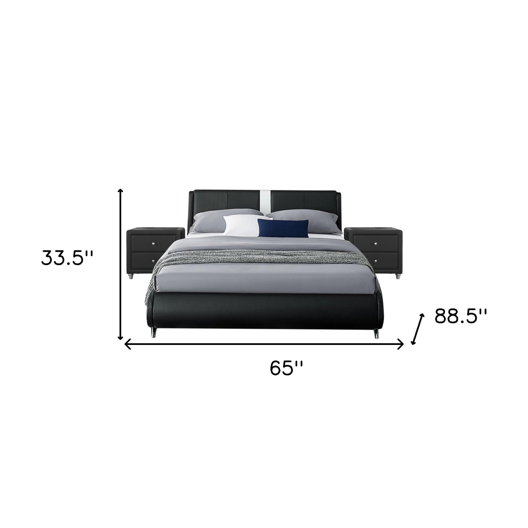 Black Wood And Linen Queen Bed Frame