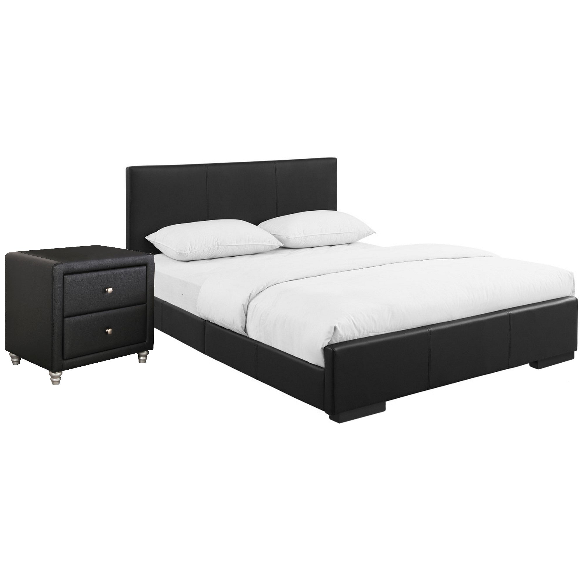 Black Solid and Manufactured Wood Full Upholstered Faux Leather Bed Frame