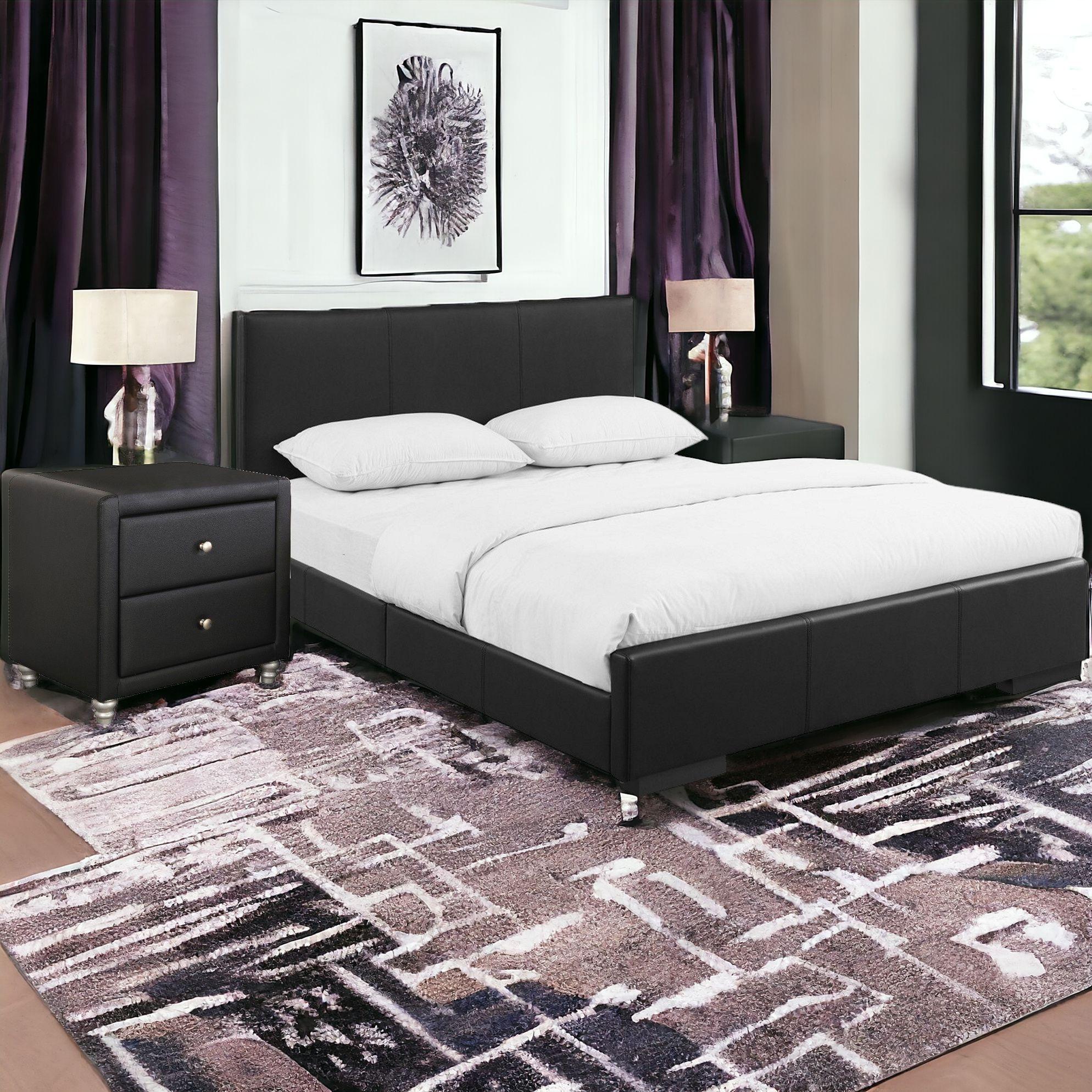 Black Solid and Manufactured Wood Full Upholstered Faux Leather Bed Frame