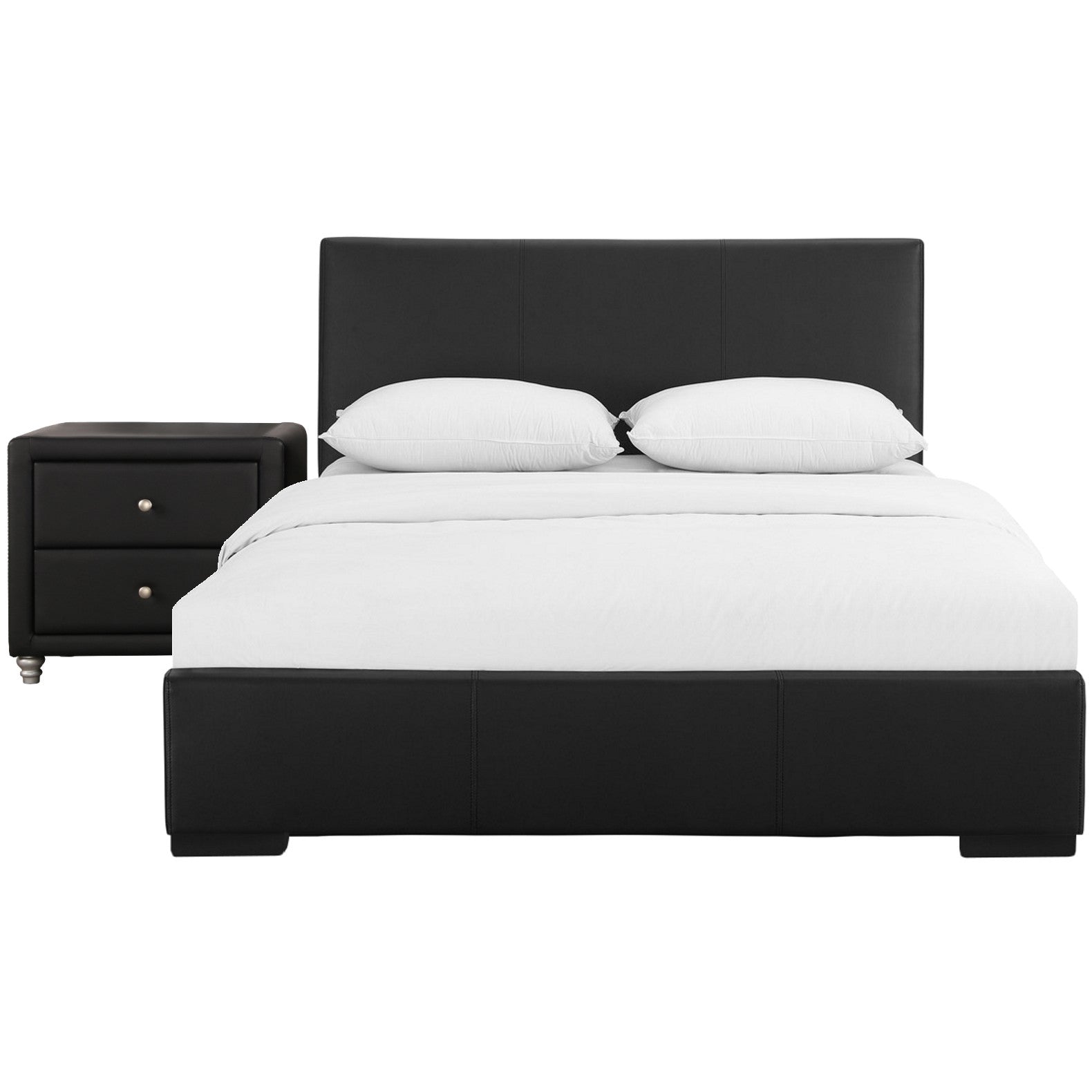 Black Solid and Manufactured Wood Full Upholstered Faux Leather Bed Frame