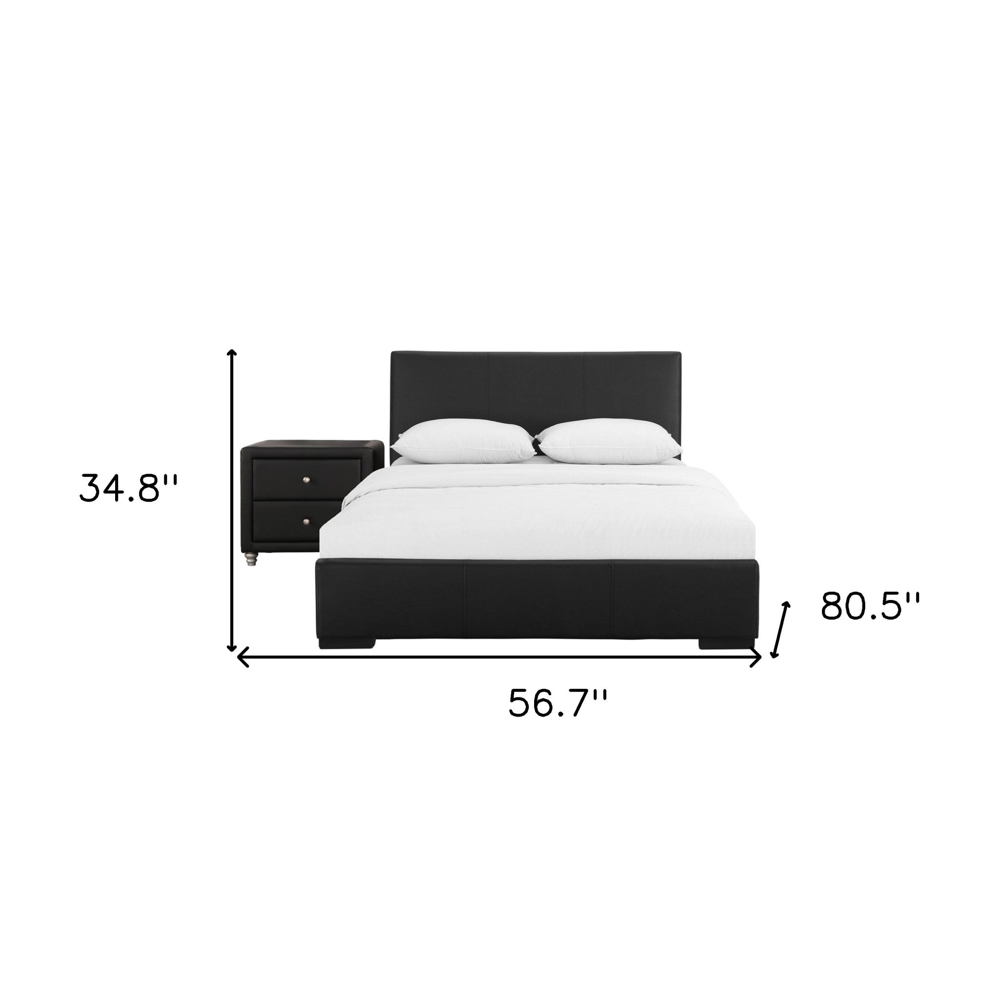Black Solid and Manufactured Wood Full Upholstered Faux Leather Bed Frame