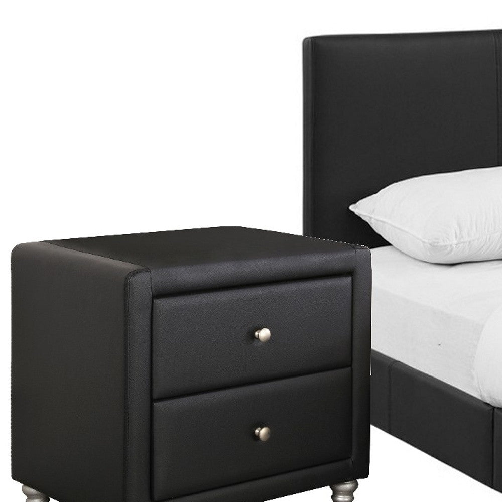 Black Solid and Manufactured Wood Full Upholstered Faux Leather Bed Frame