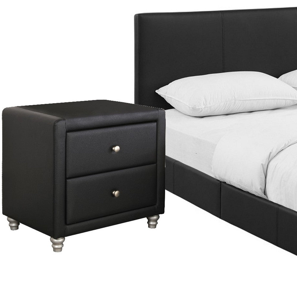 Black Solid and Manufactured Wood Full Upholstered Faux Leather Bed Frame