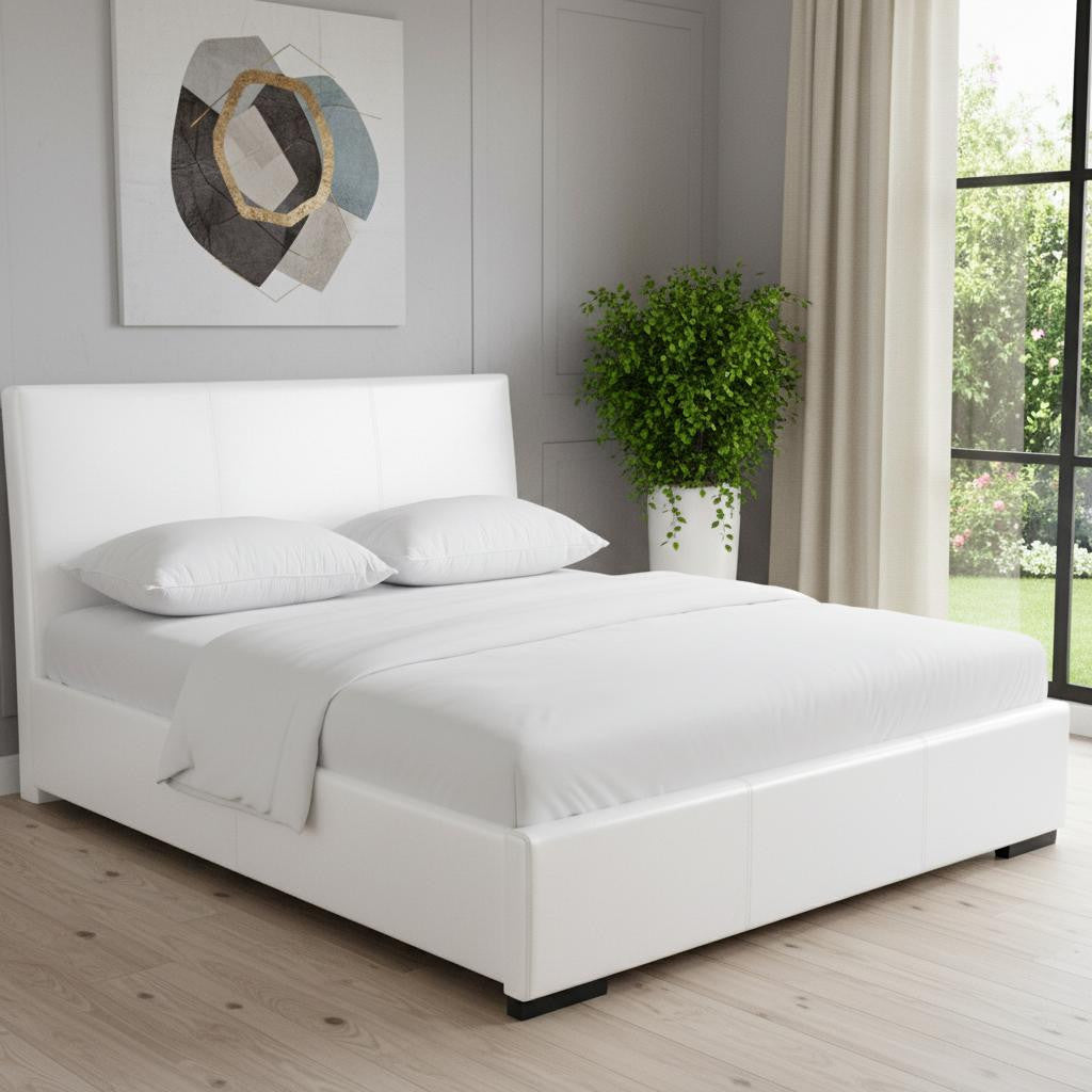 Solid Manufactured Wood White Standard Bed Upholstered With Headboard