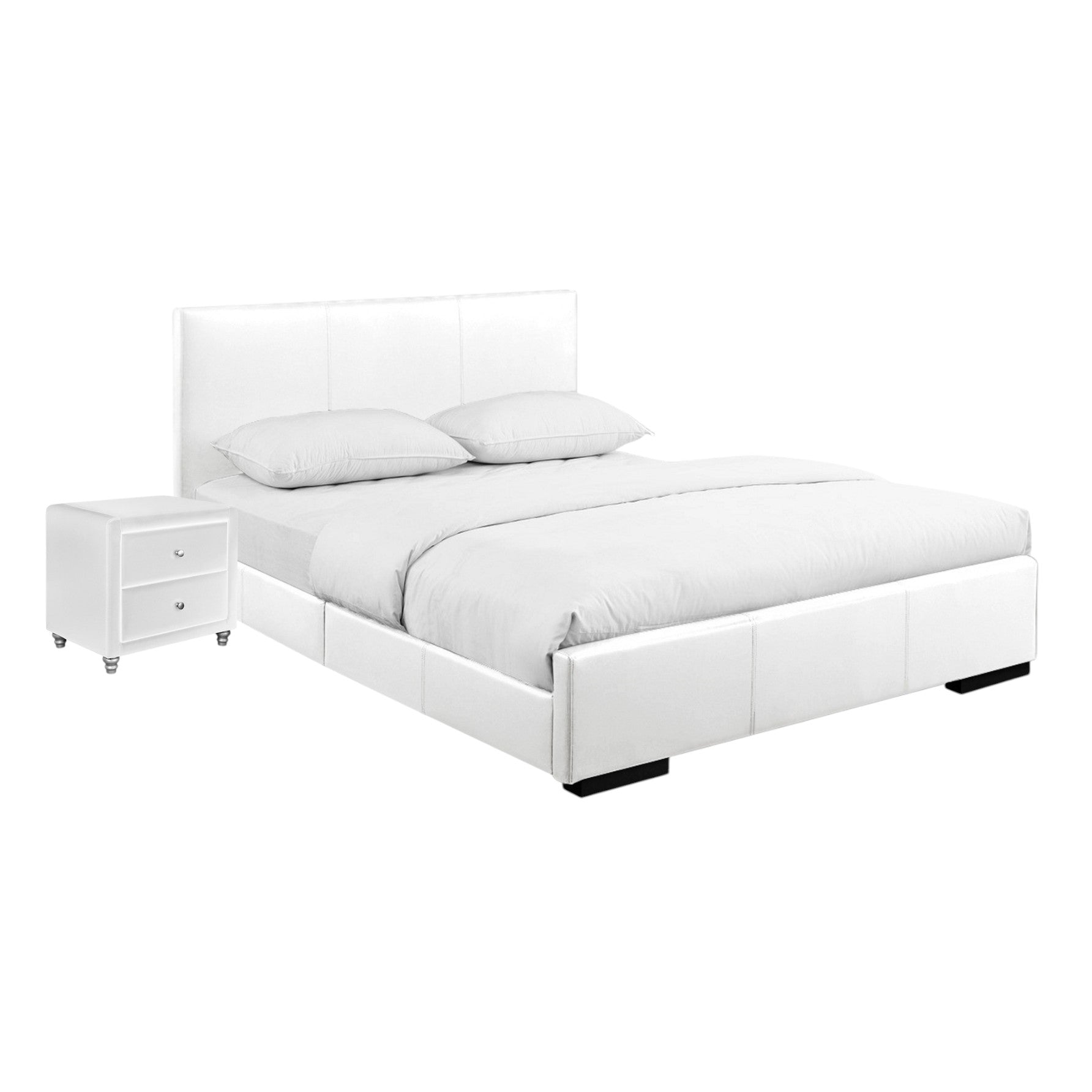 Solid Manufactured Wood White Standard Bed Upholstered With Headboard