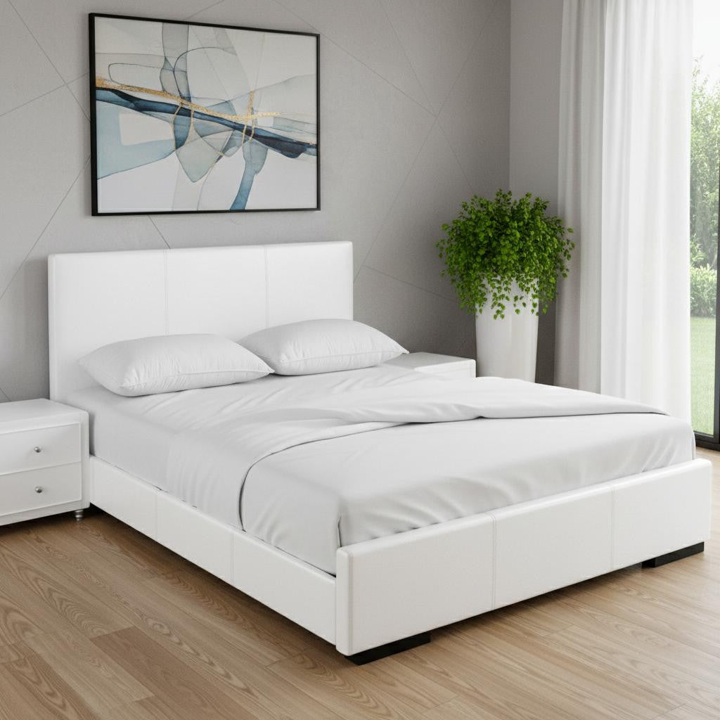 Solid Manufactured Wood White Standard Bed Upholstered With Headboard