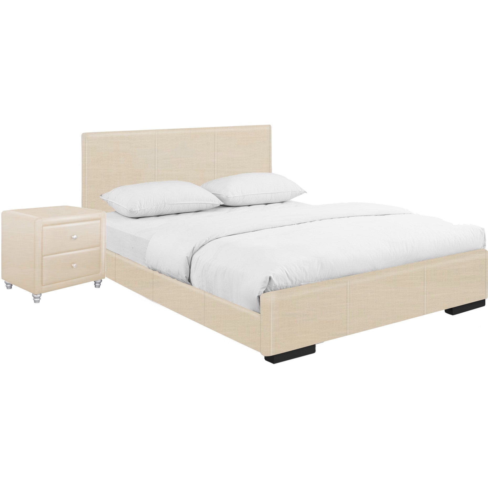 Beige Wood And Faux Leather Twin Bed Frame