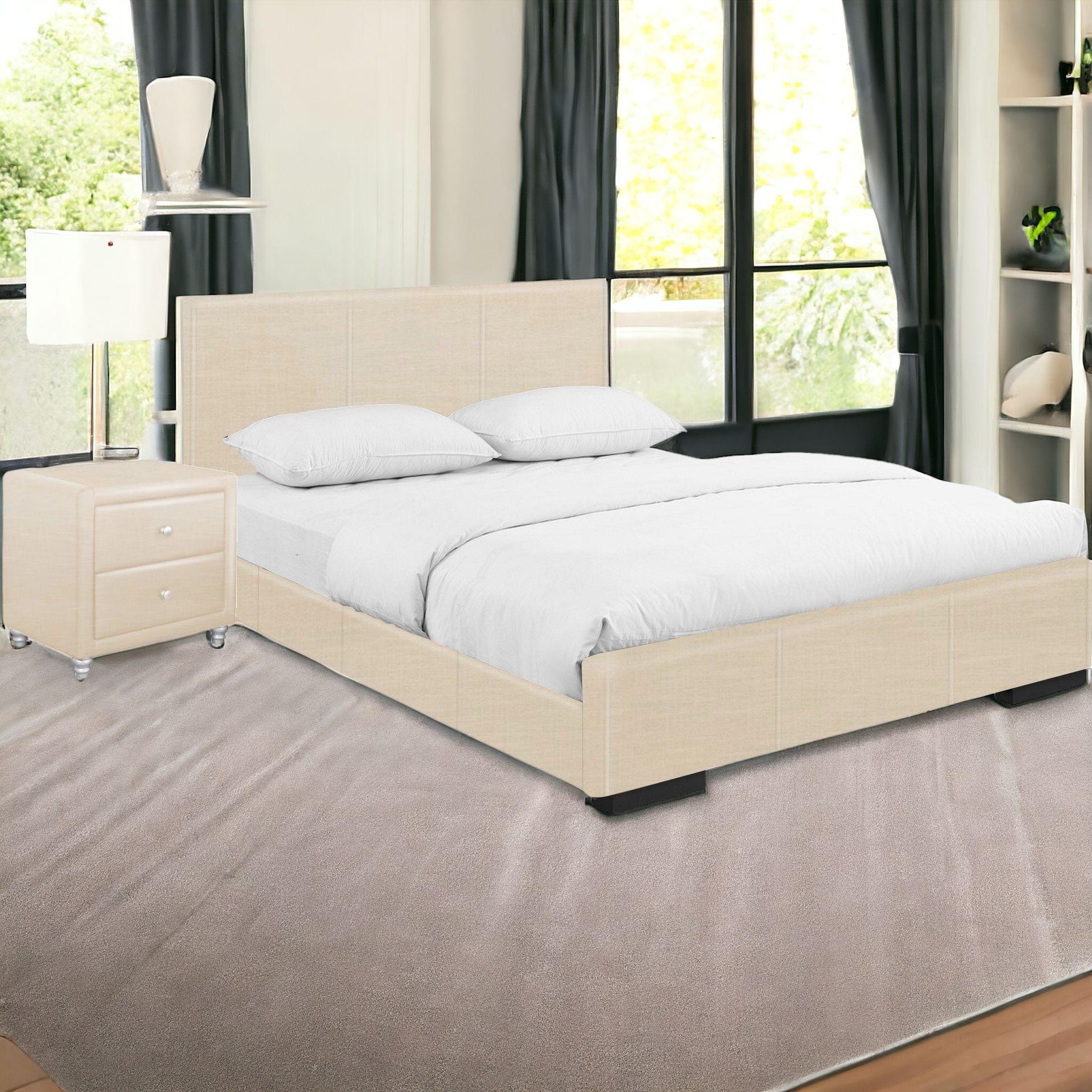 Beige Wood And Faux Leather Twin Bed Frame