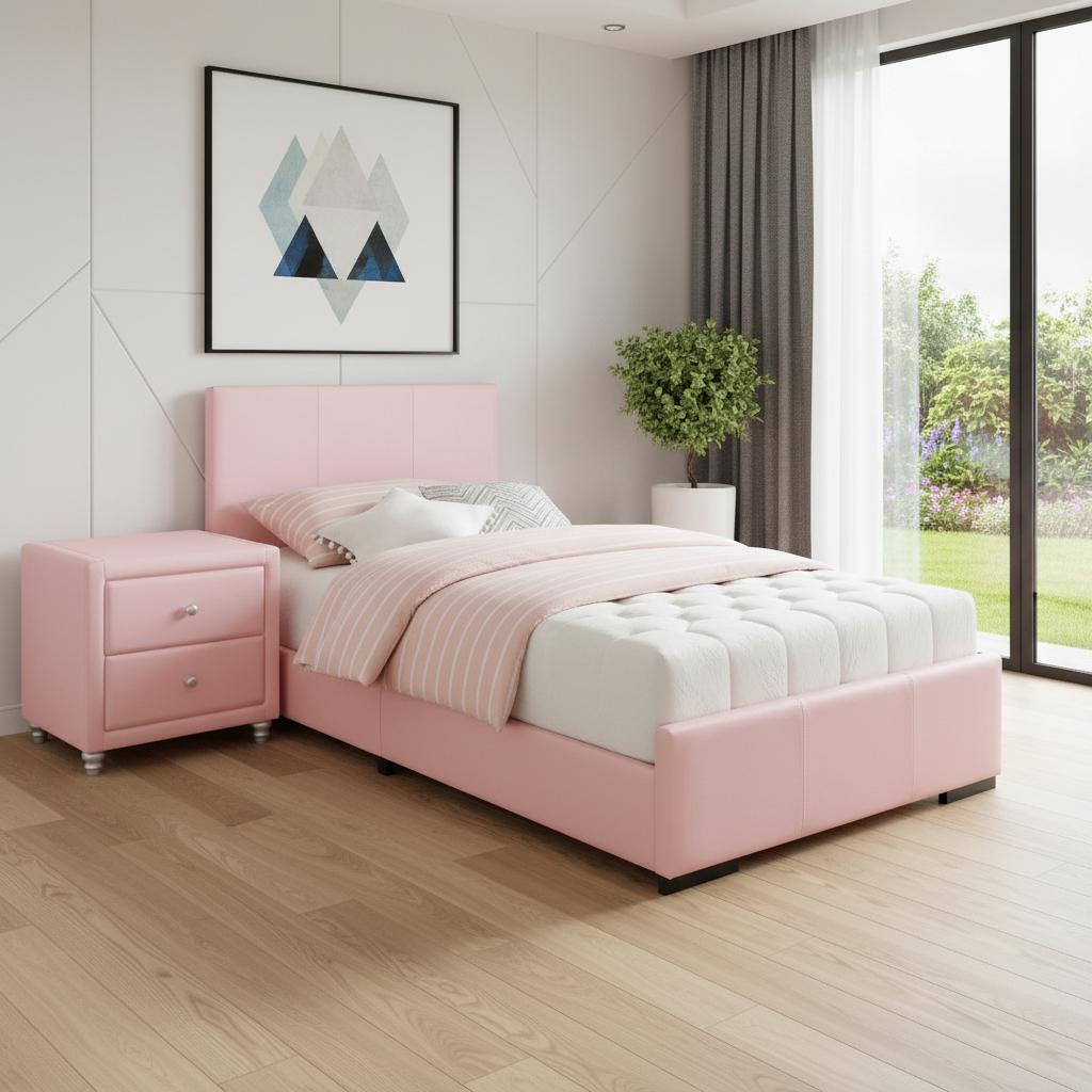 Solid Manufactured Wood Pink Standard Bed Upholstered With Headboard