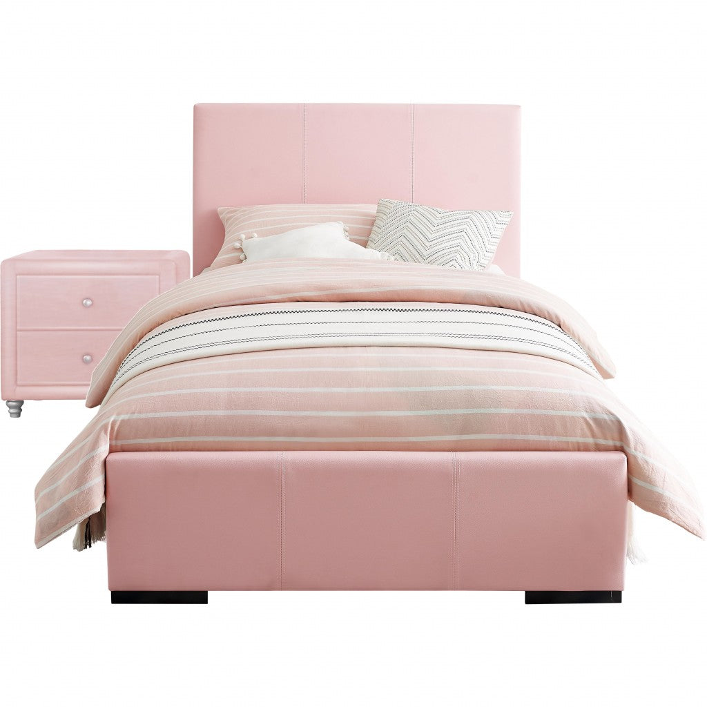 Solid Manufactured Wood Pink Standard Bed Upholstered With Headboard