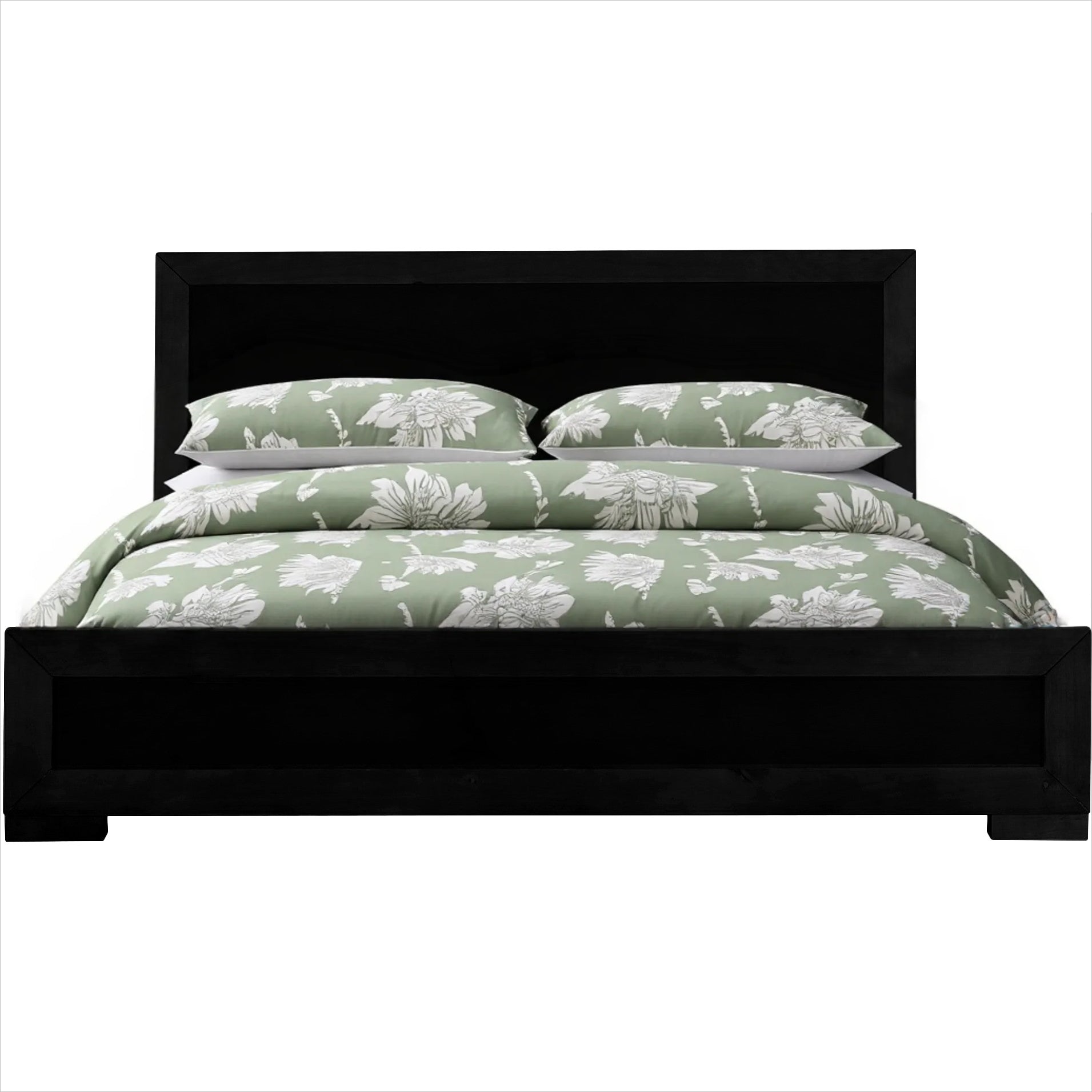 Black Inlaid Panels Solid Wood Full Bed Frame