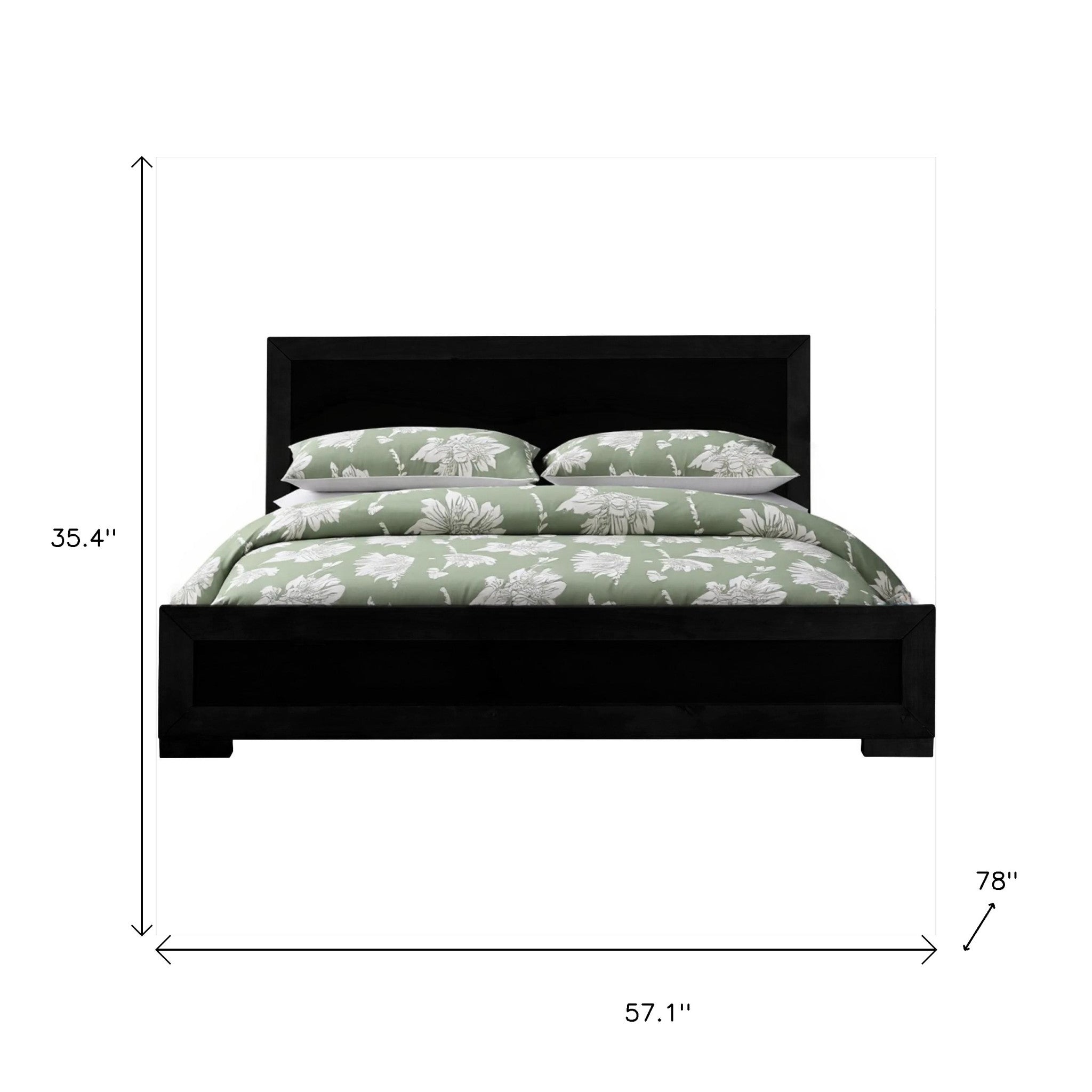 Black Inlaid Panels Solid Wood Full Bed Frame