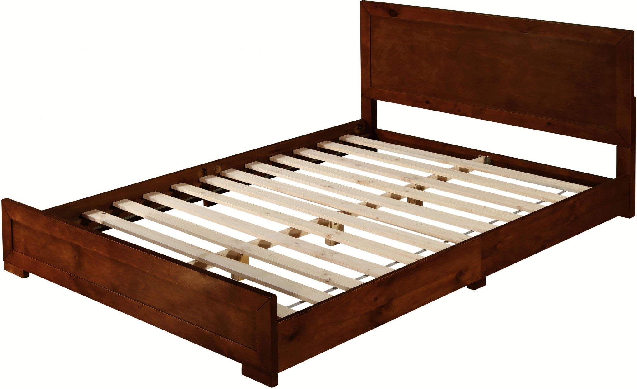 Brown Inlaid Panels Solid Wood King Bed Frame
