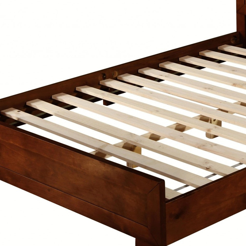 Brown Inlaid Panels Solid Wood King Bed Frame