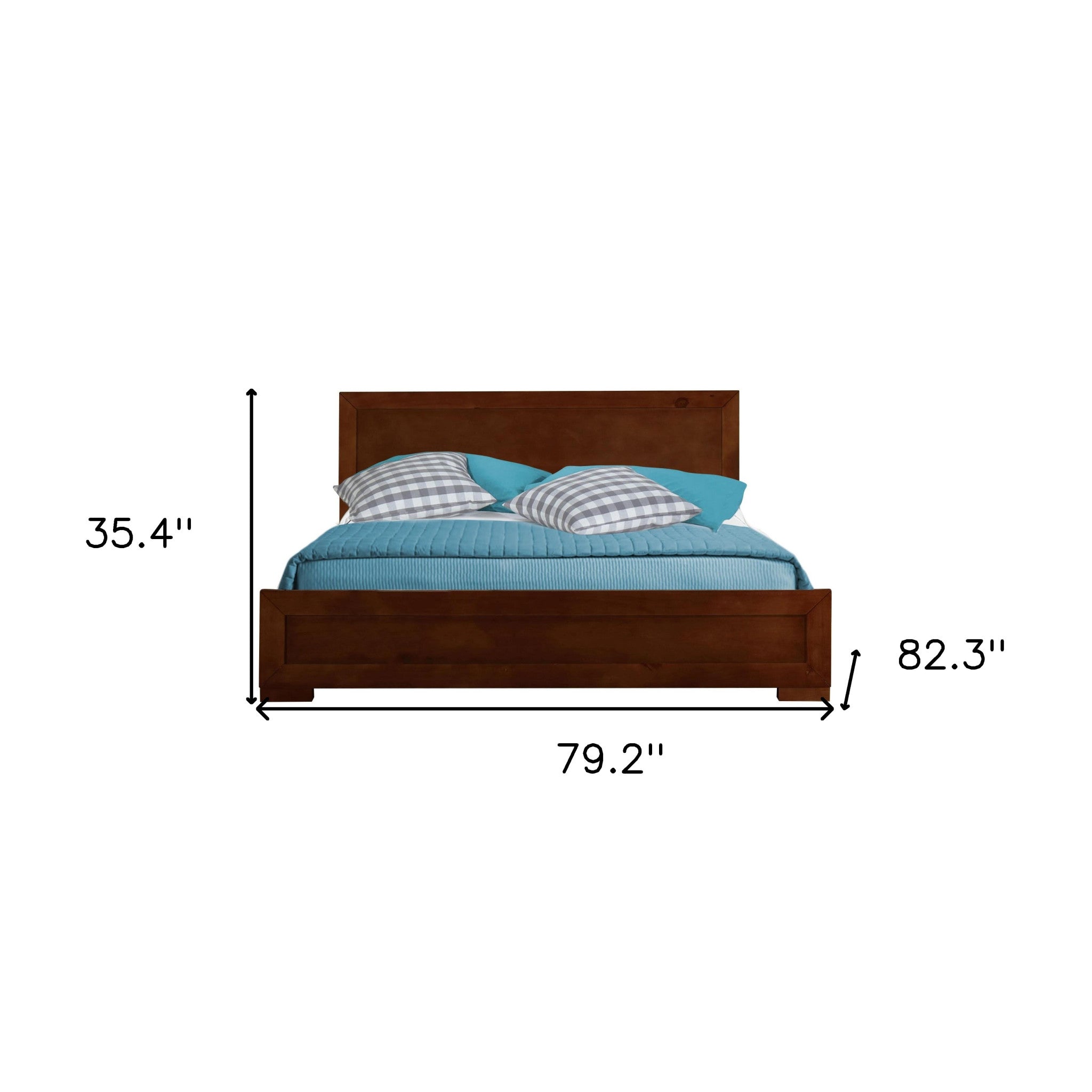 Brown Inlaid Panels Solid Wood King Bed Frame