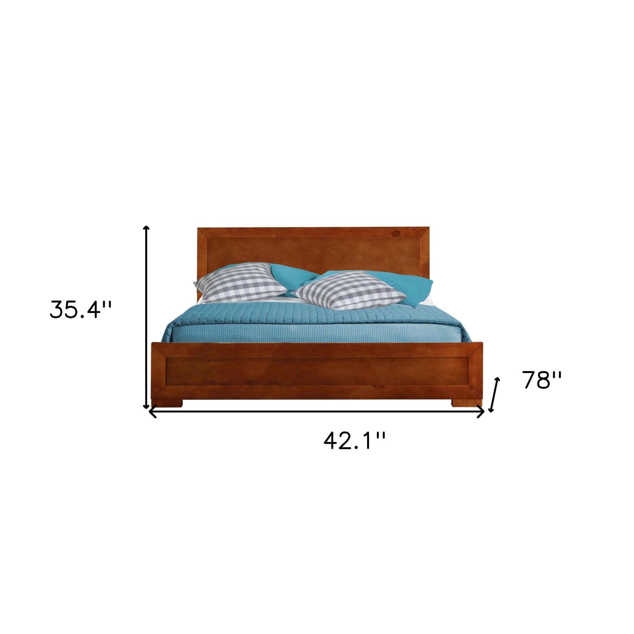 Brown Inlaid Panels Solid Wood Twin Bed Frame