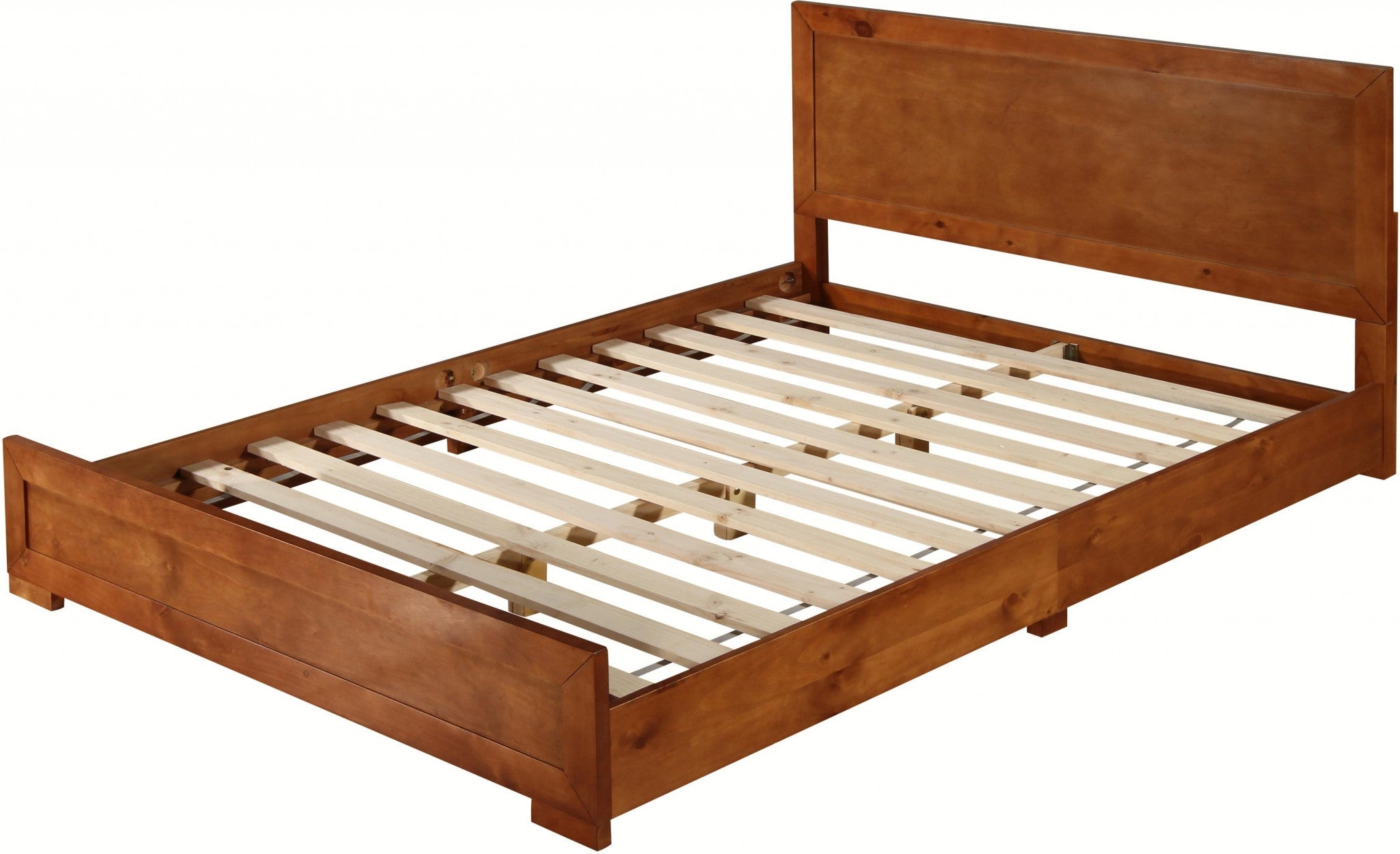 Brown Inlaid Panels Solid Wood Full Bed Frame