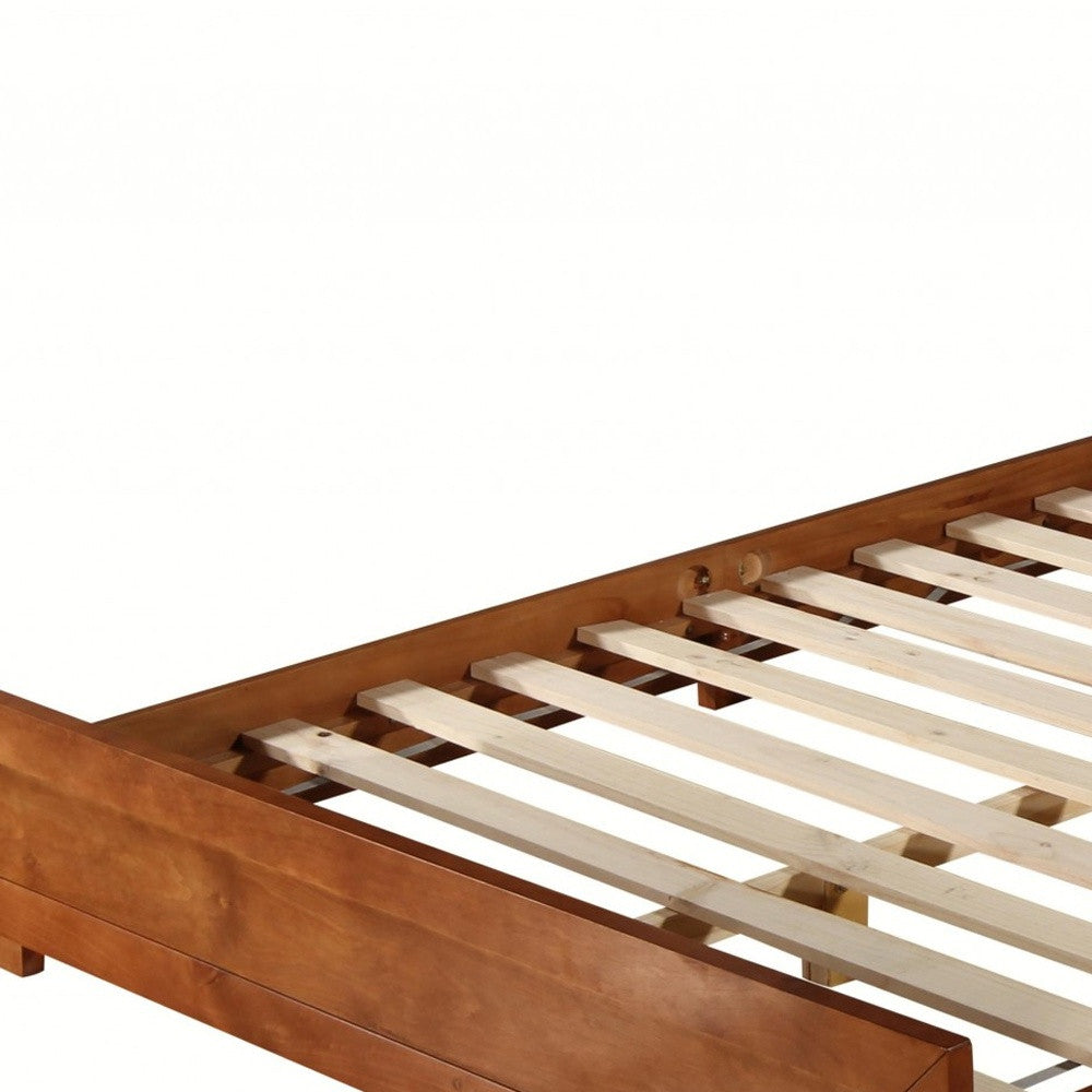 Brown Inlaid Panels Solid Wood Full Bed Frame