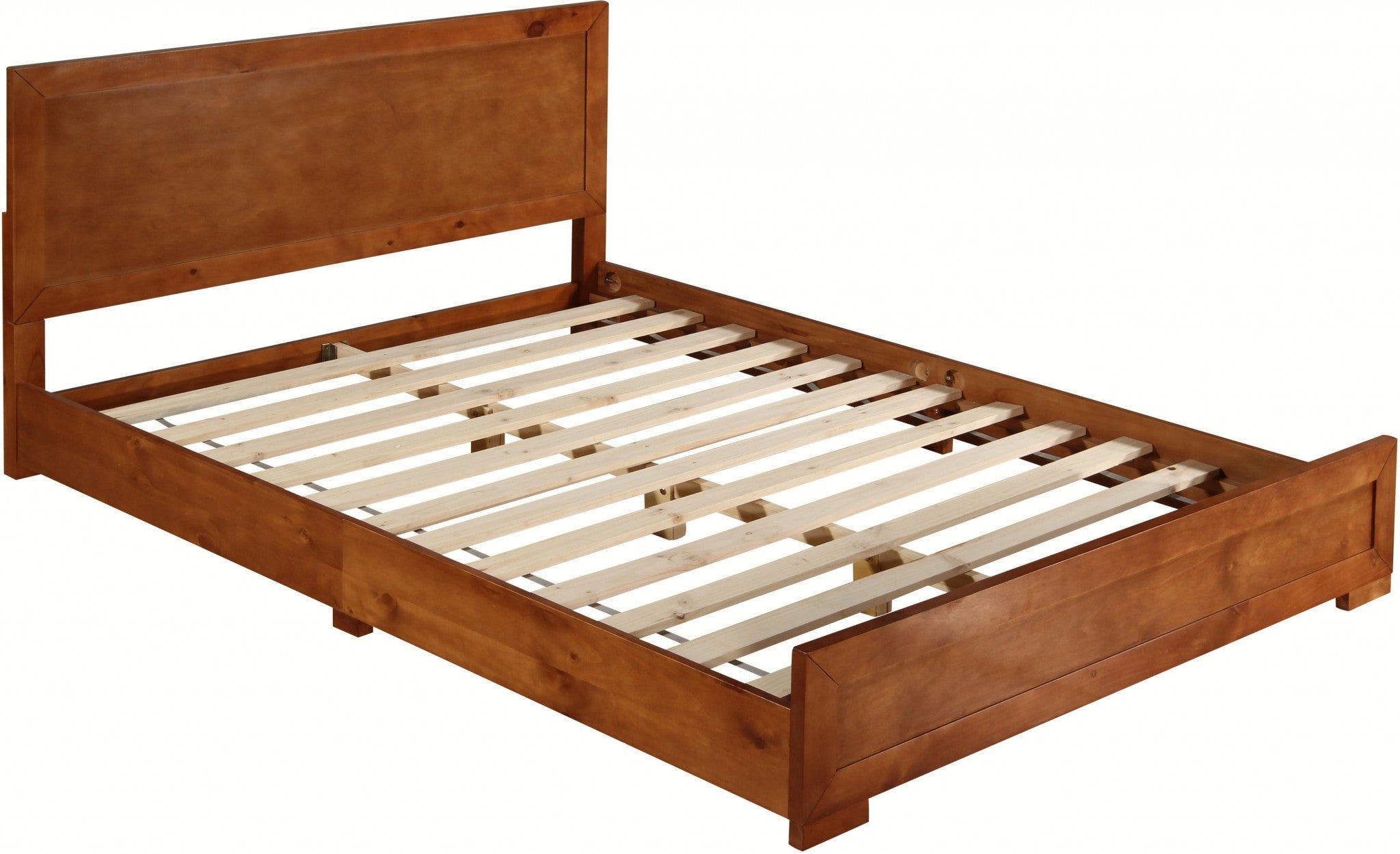 Brown Inlaid Panels Solid Wood Queen Bed Frame