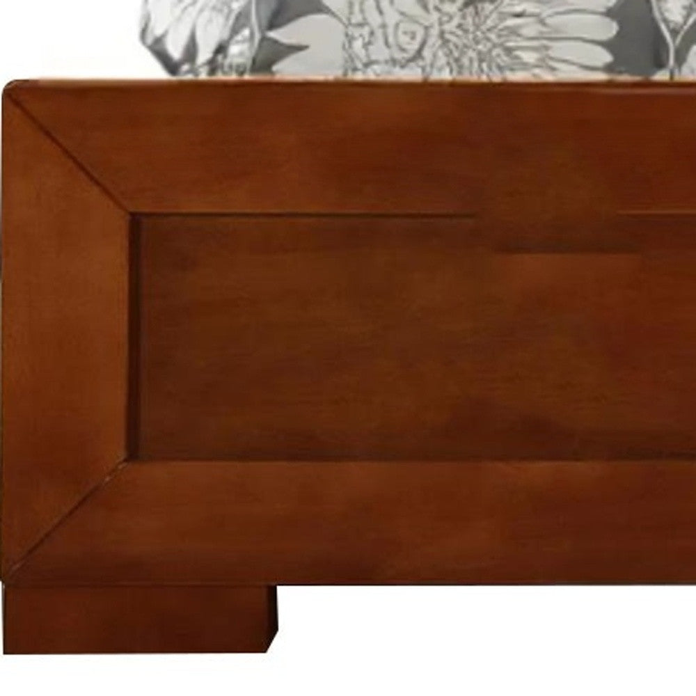 Brown Inlaid Panels Solid Wood King Bed Frame