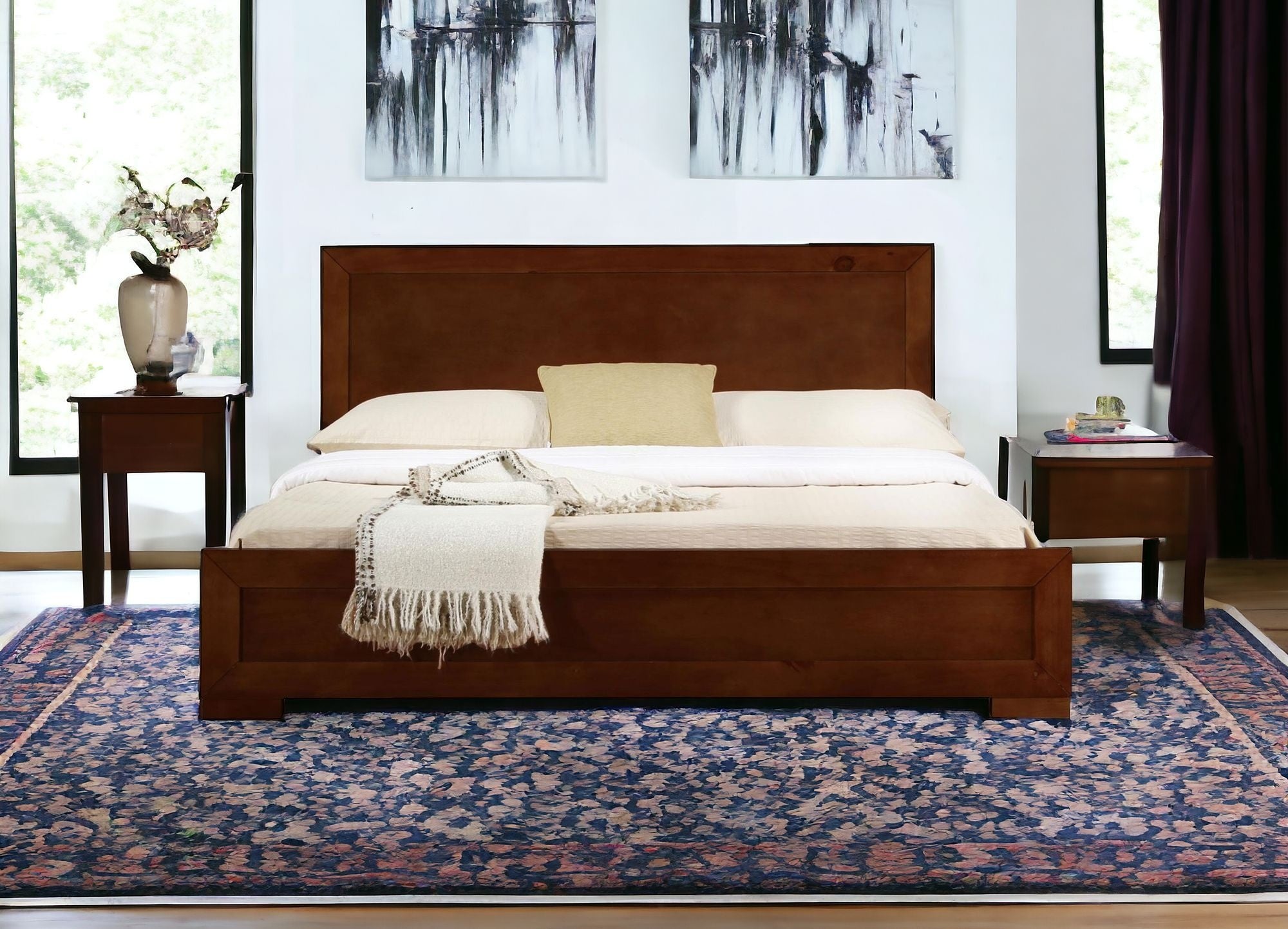 Brown Wood King Bed Frame