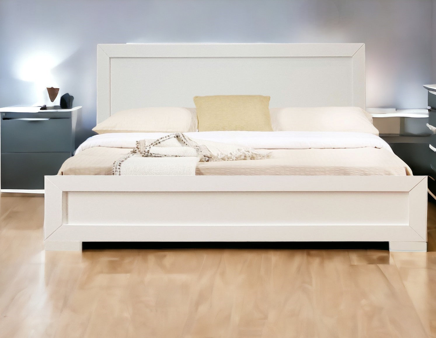 White Solid and Manufactured Wood Full Bed Frame