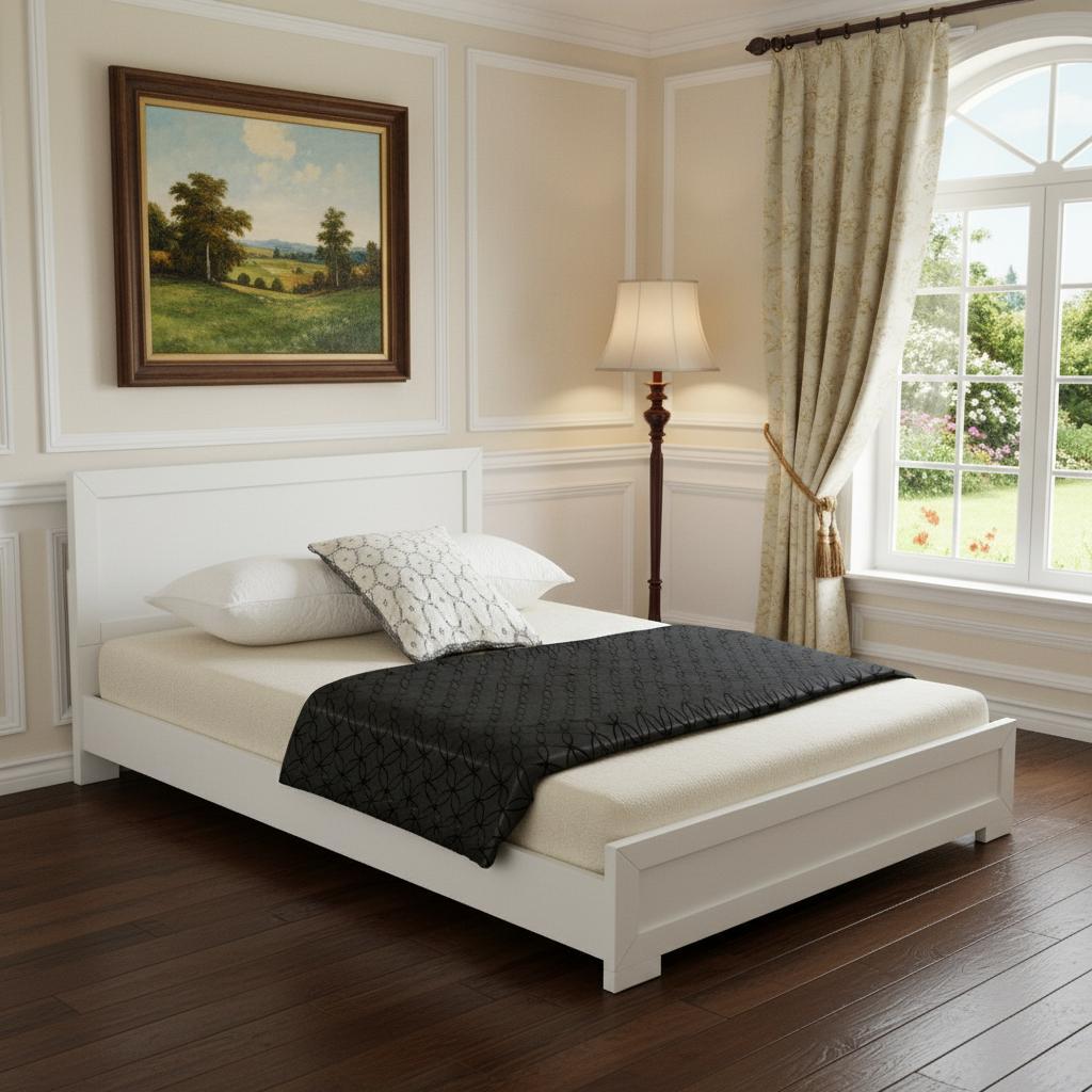 White Solid and Manufactured Wood King Bed Frame