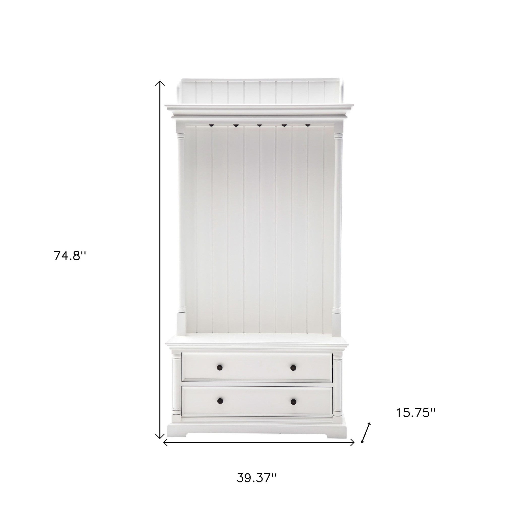 Classic White Hall Tree Coat Rack with Drawers