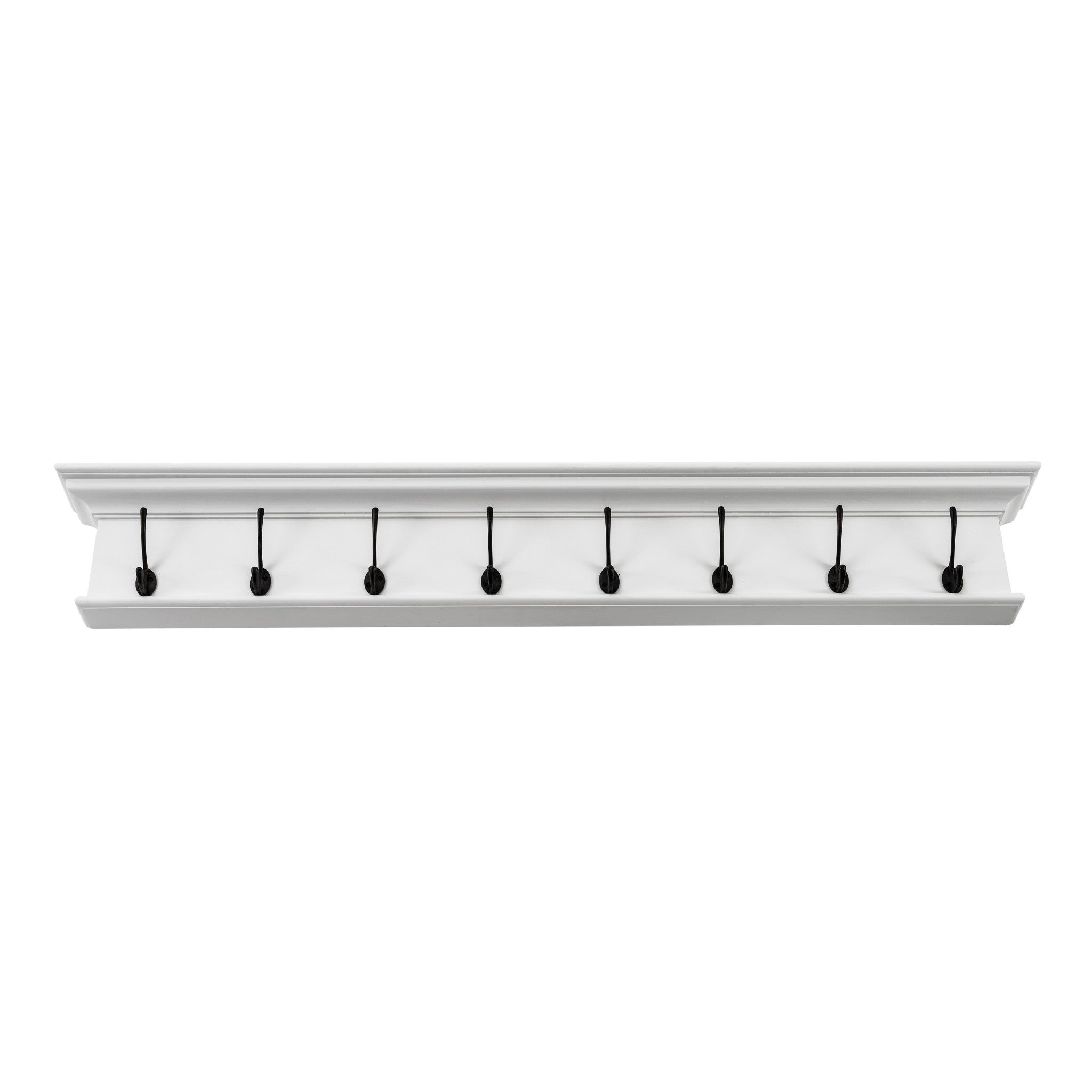 51" White Solid Wood Eight Hook Wall Mount Coat Rack