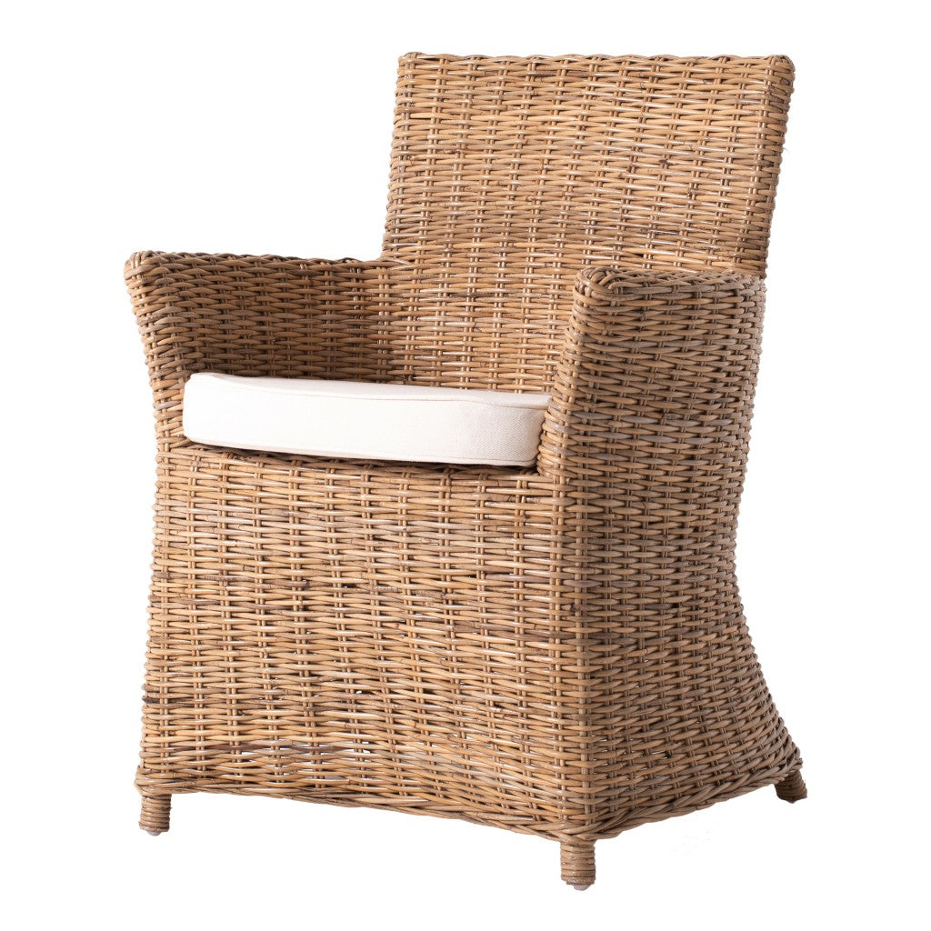 Set of Two Cream And Natural Rattan Dining Arm Chairs