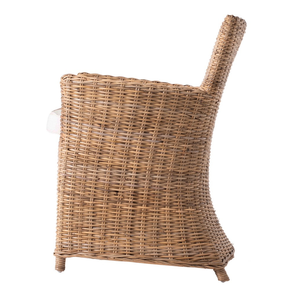 Set of Two Cream And Natural Rattan Dining Arm Chairs