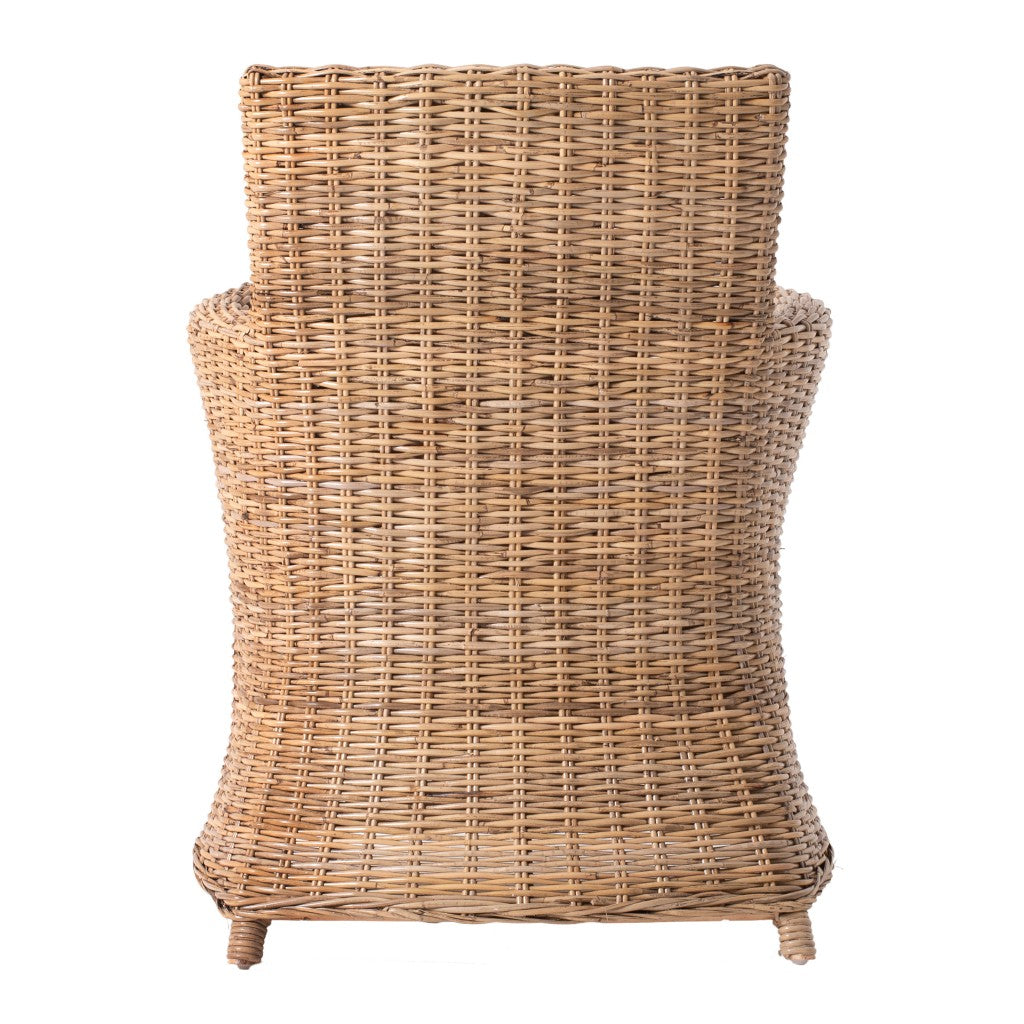 Set of Two Cream And Natural Rattan Dining Arm Chairs