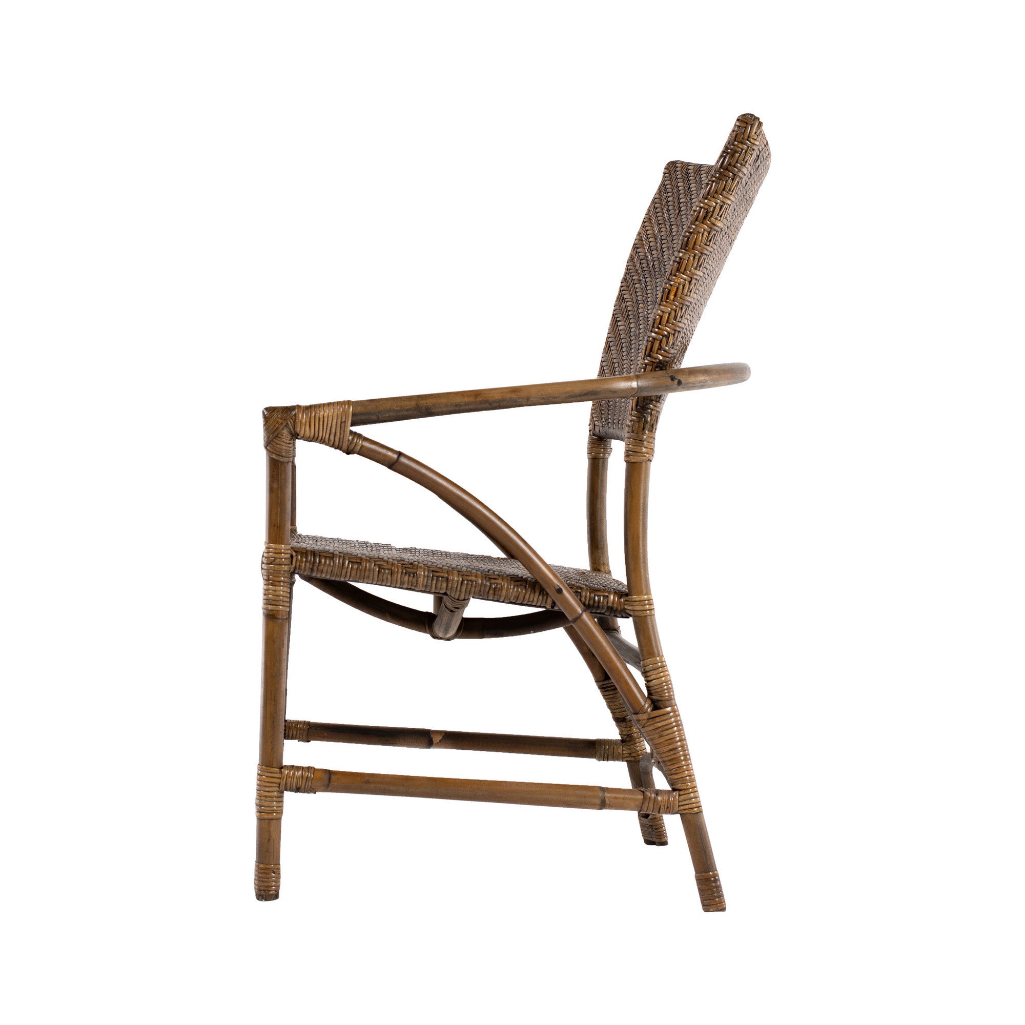 Set of Two Natural Rattan Open Back Dining Arm Chairs