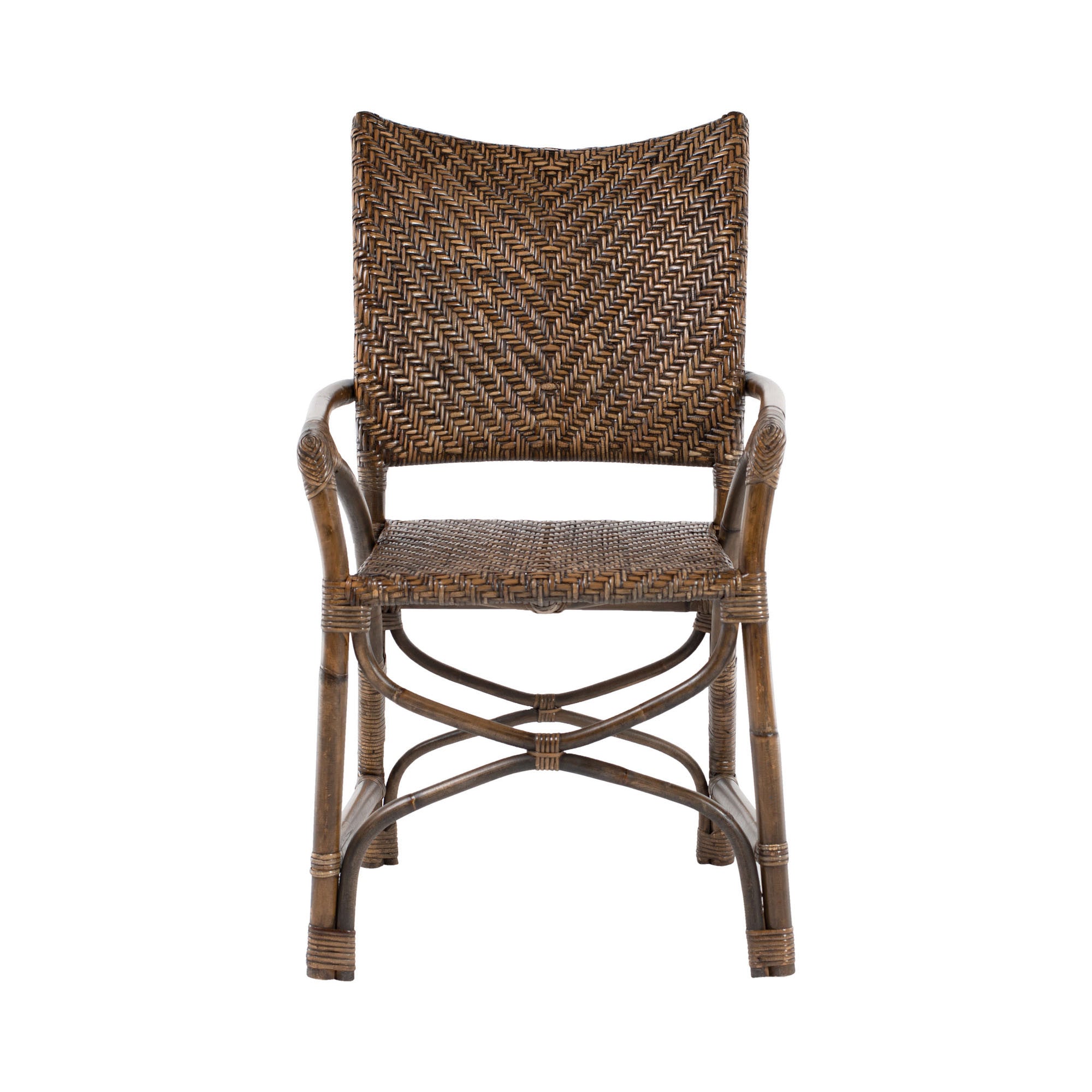 Set of Two Brown Open Back Dining Arm Chairs