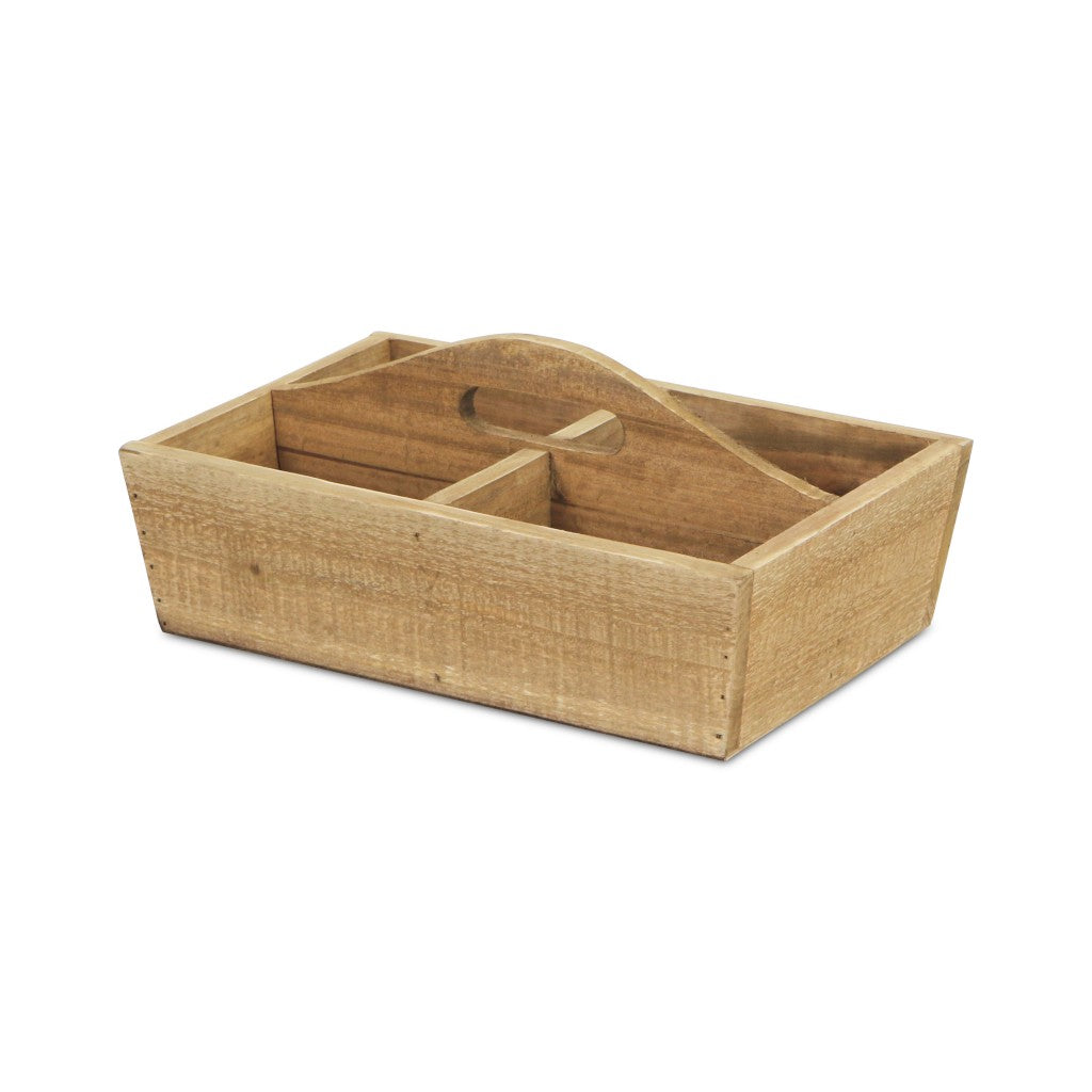 14" Brown Solid Wood Desk Organizer
