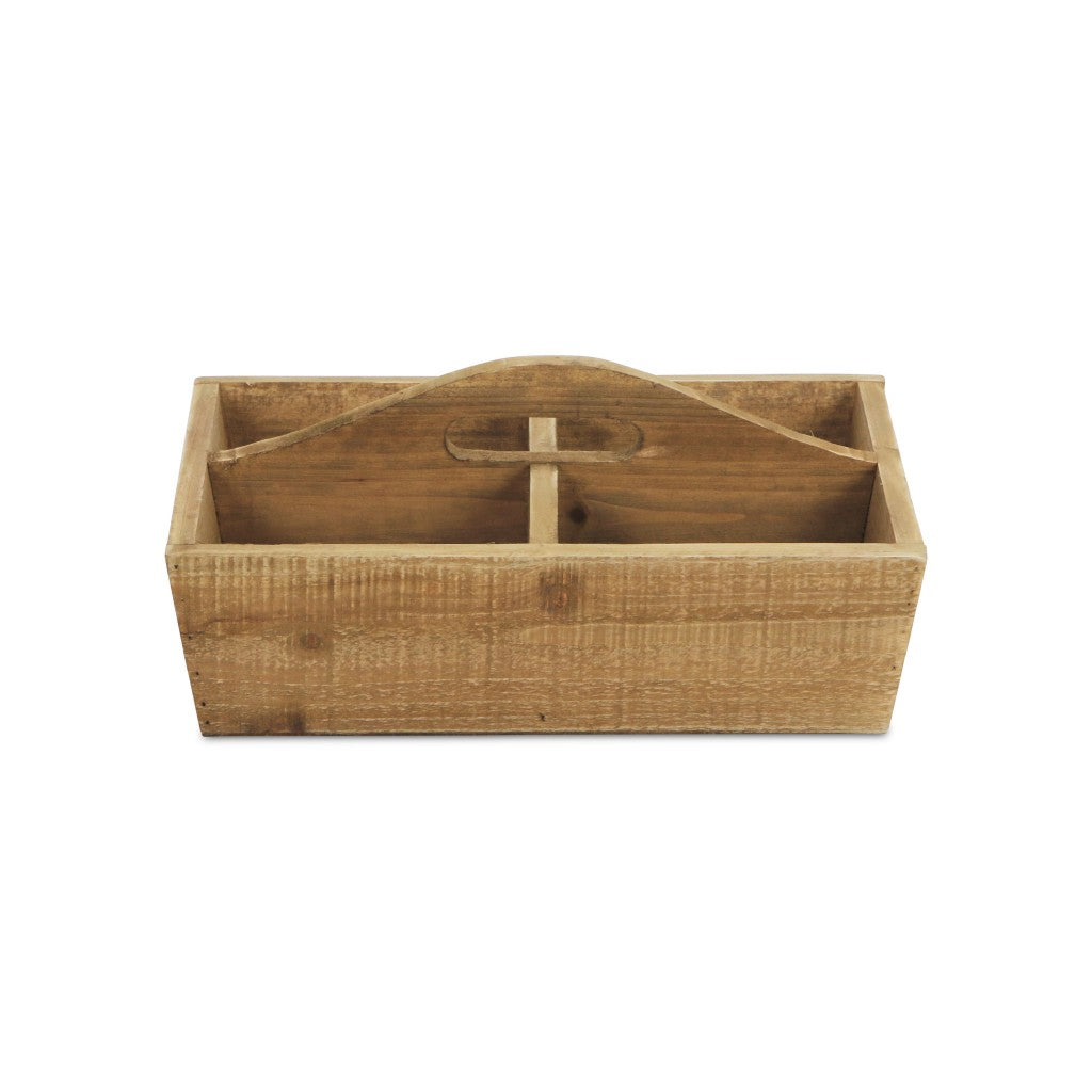 14" Brown Solid Wood Desk Organizer
