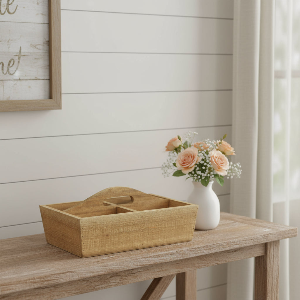 14" Brown Solid Wood Desk Organizer