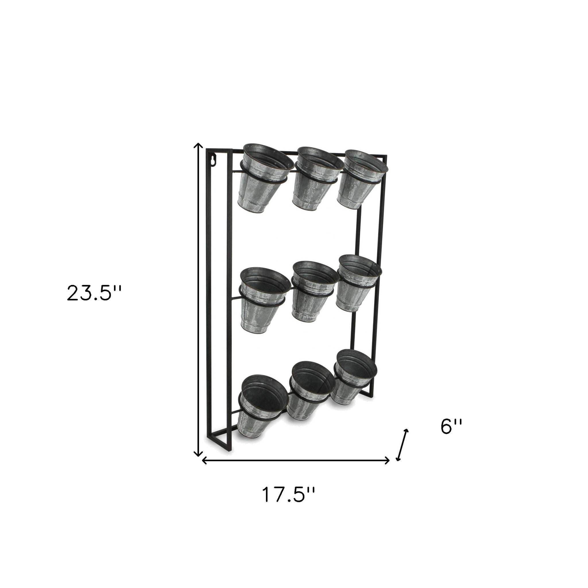 24" X 18" Black And Silver Metal Rectangular Wall Planter