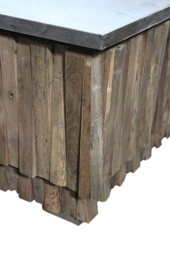 52" Gray and Natural Stone and Solid Wood Block Coffee Table
