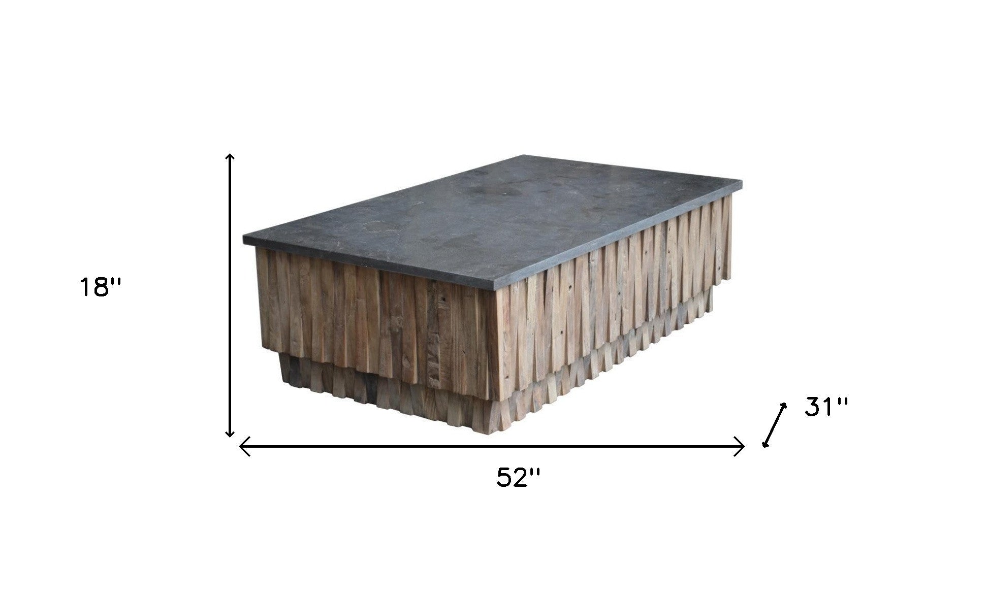 52" Gray and Natural Stone and Solid Wood Block Coffee Table
