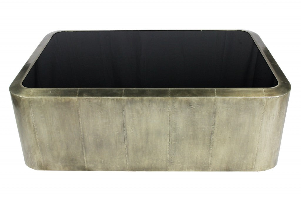 54" Black And Silver Glass And Metal Solid Coffee Table