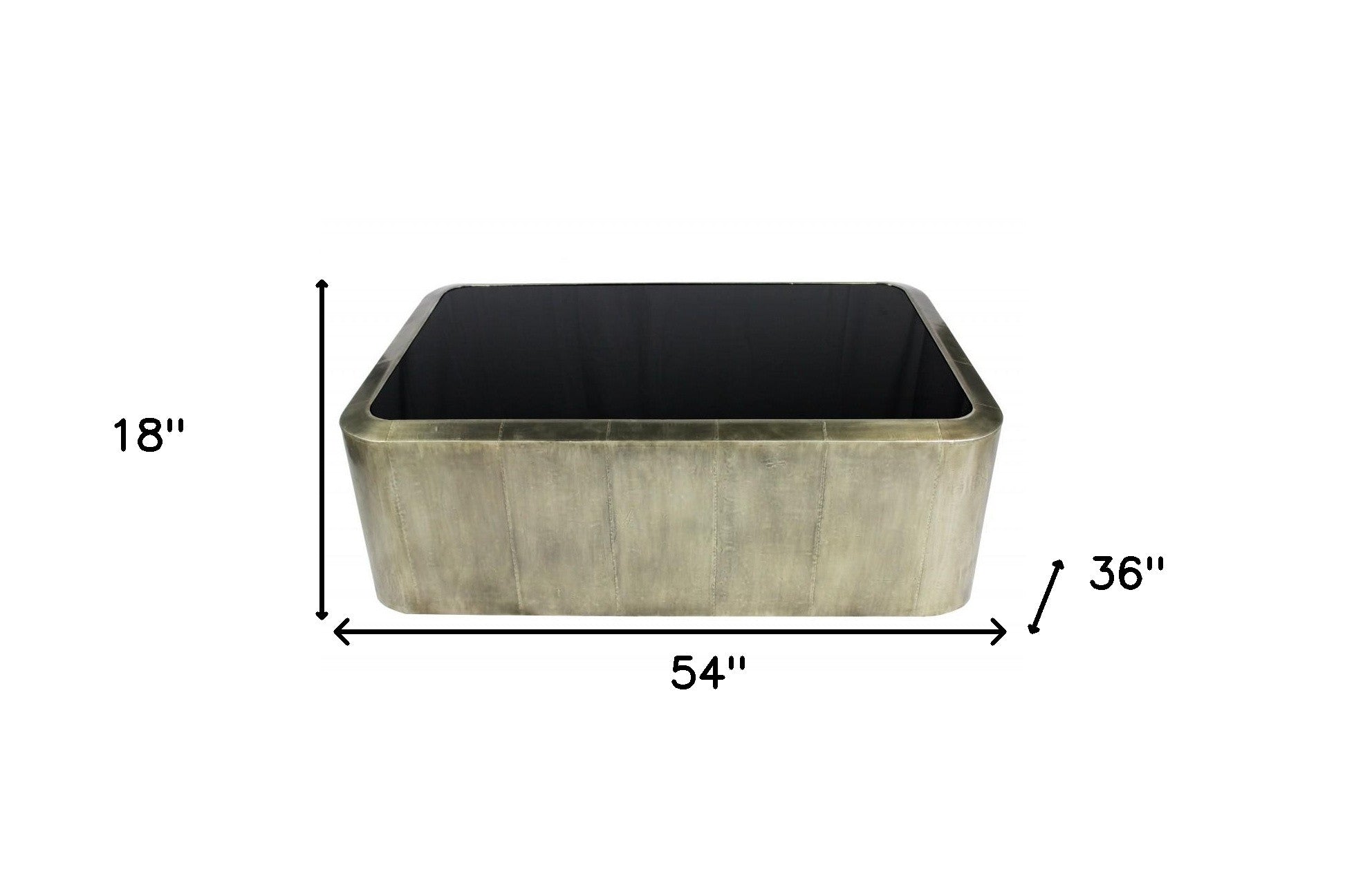 54" Black And Silver Glass And Metal Solid Coffee Table