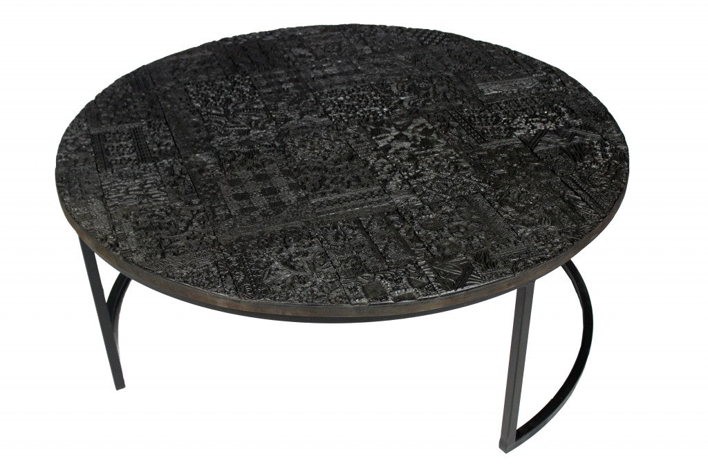 Set of Two Black Iron Round Frame Nested Coffee Tables